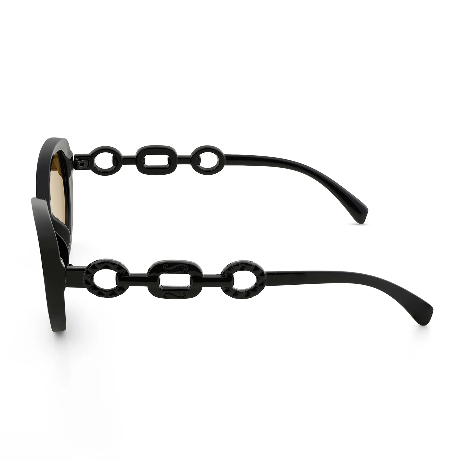 Kate Black Retro Oval Thick Sunglasses With Chain Temples - Image 5