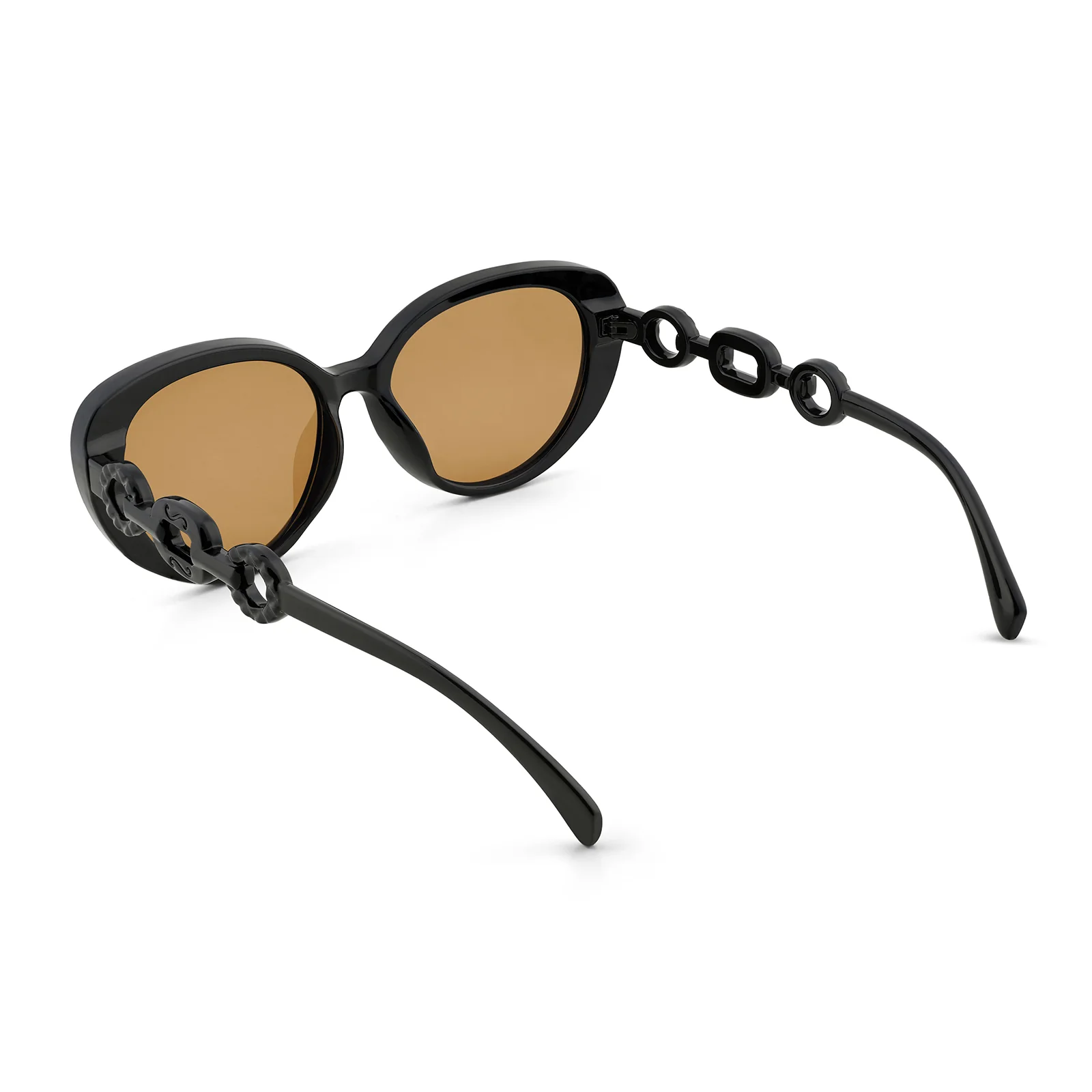 Kate Black Retro Oval Thick Sunglasses With Chain Temples - Image 6