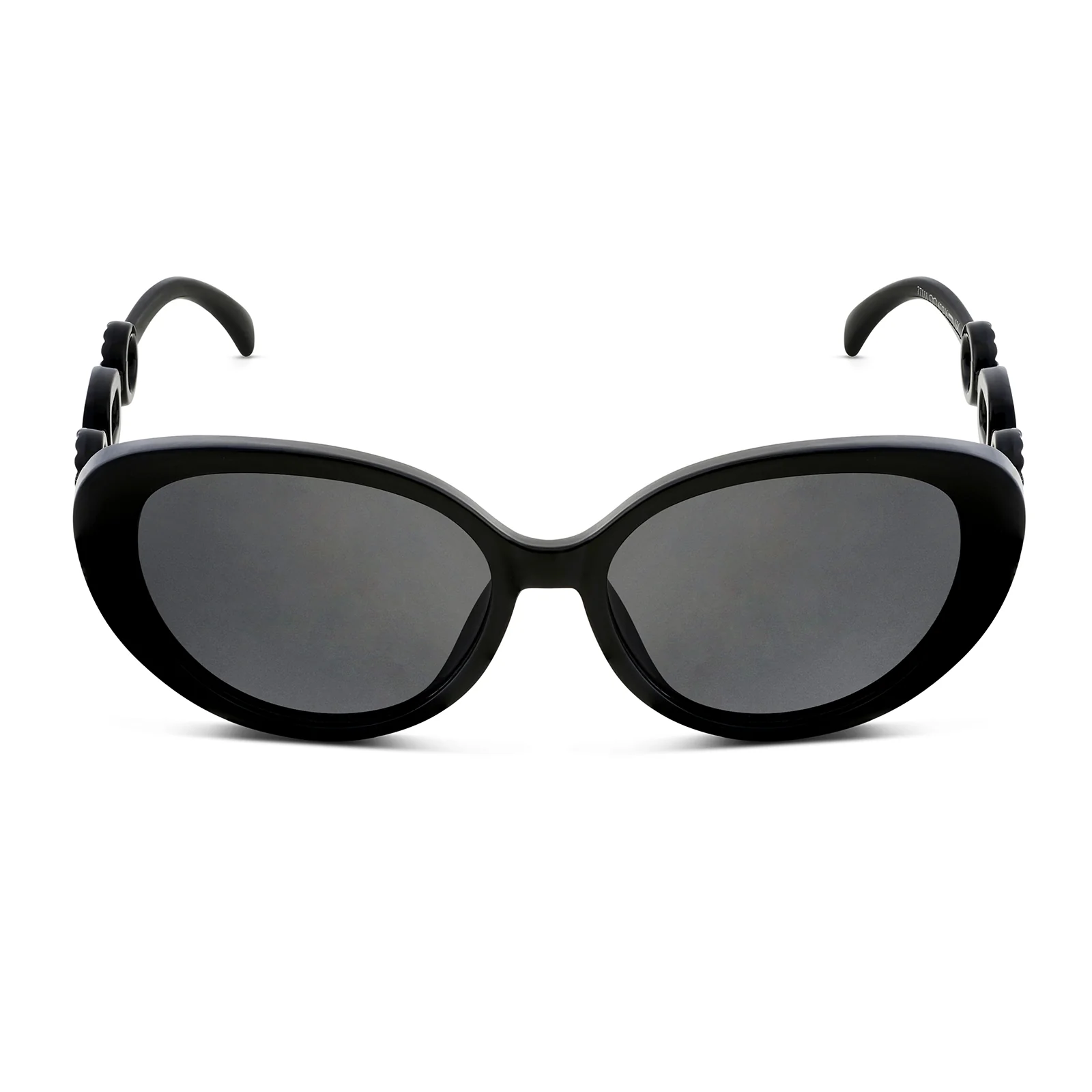 Kate Black Retro Oval Thick Sunglasses With Grey Lenses And Chain Temples - Image 3