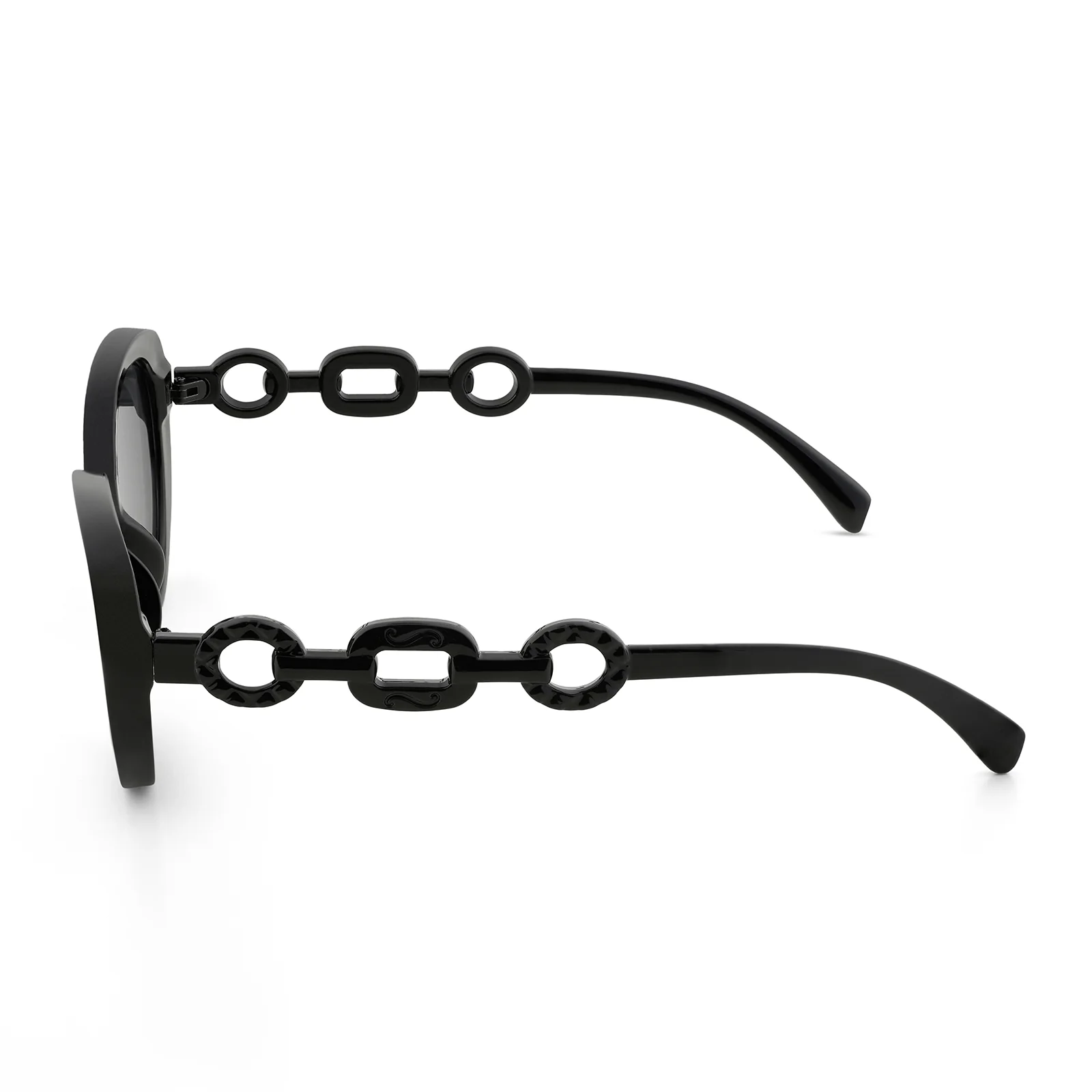 Kate Black Retro Oval Thick Sunglasses With Grey Lenses And Chain Temples - Image 5