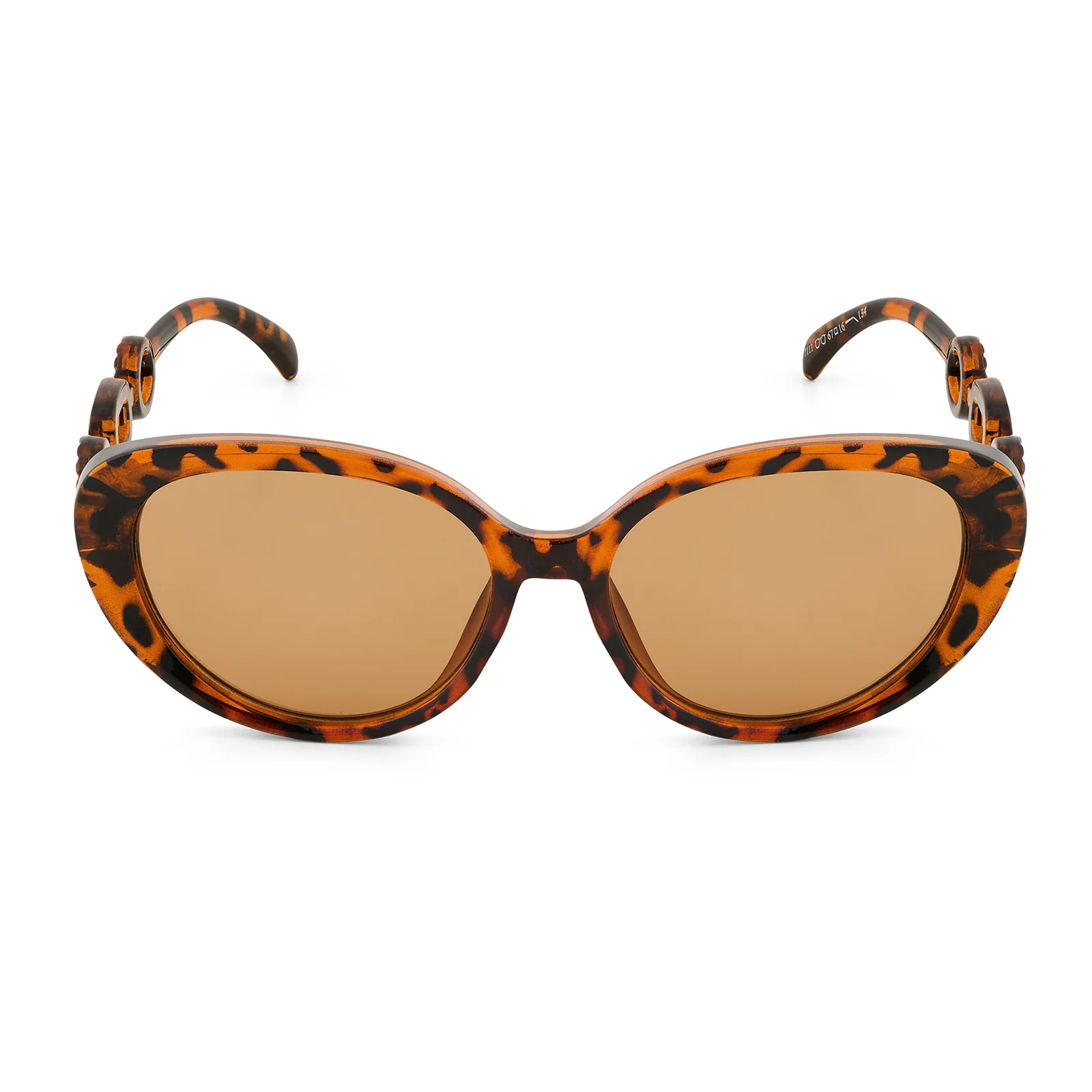 Kate Tortoise Shell Retro Oval Thick Sunglasses With Chain Temples - Image 3