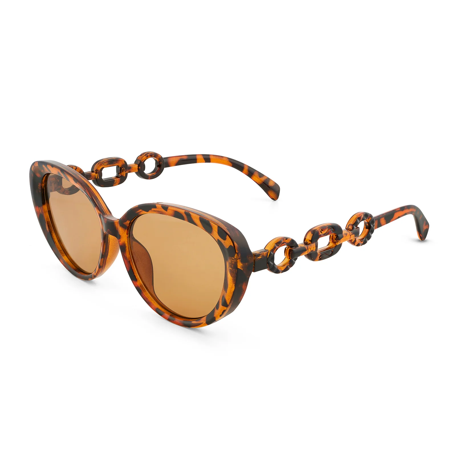 Kate Tortoise Shell Retro Oval Thick Sunglasses With Chain Temples - Image 4