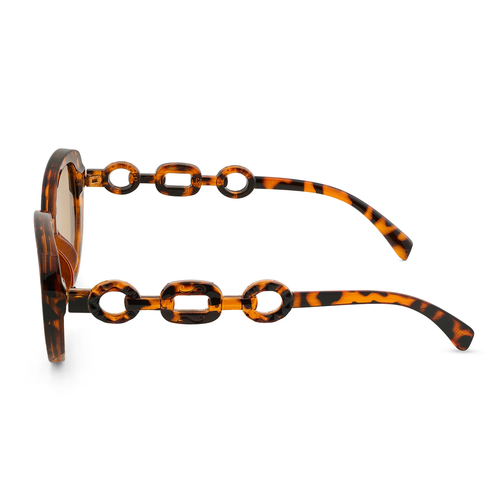 Kate Tortoise Shell Retro Oval Thick Sunglasses With Chain Temples - Image 5