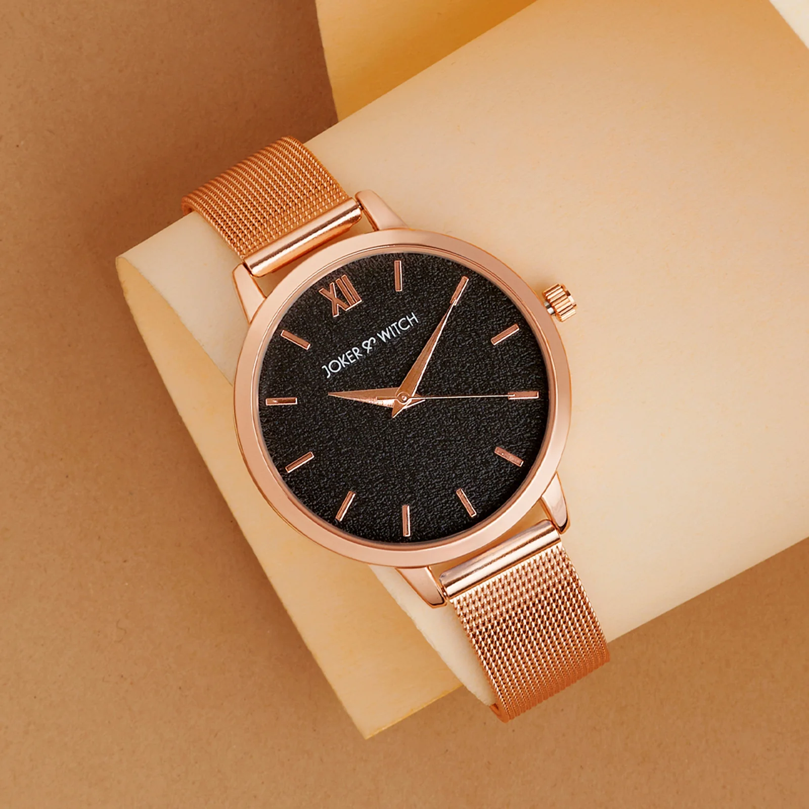 Kathy Black Medium Dial Rose Gold Mesh Strap Women's Watch - Image 2