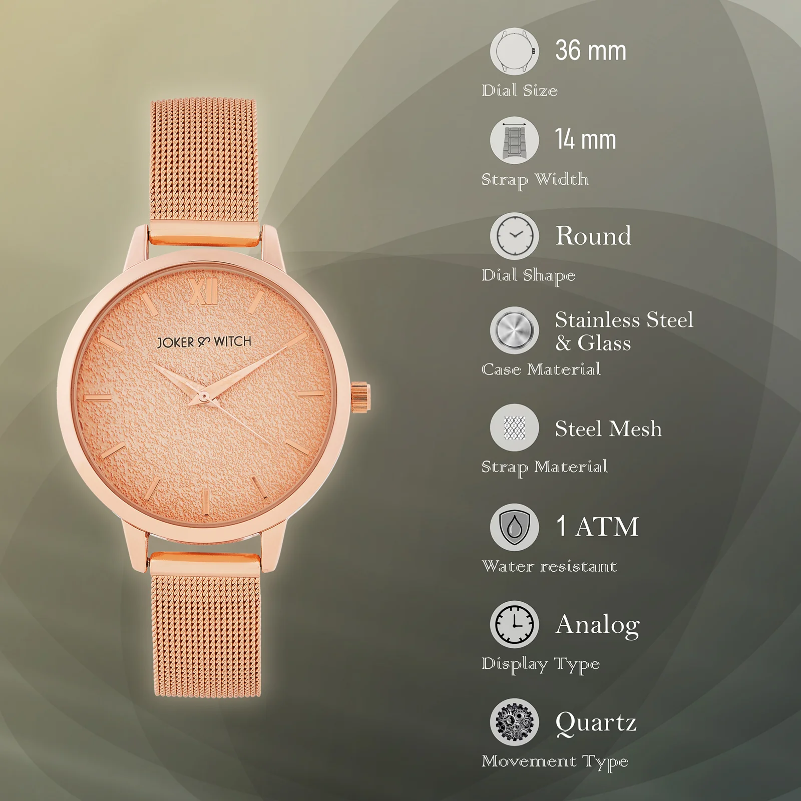 Kathy Rose Gold Medium Dial Mesh Strap Women's Watch - Image 7