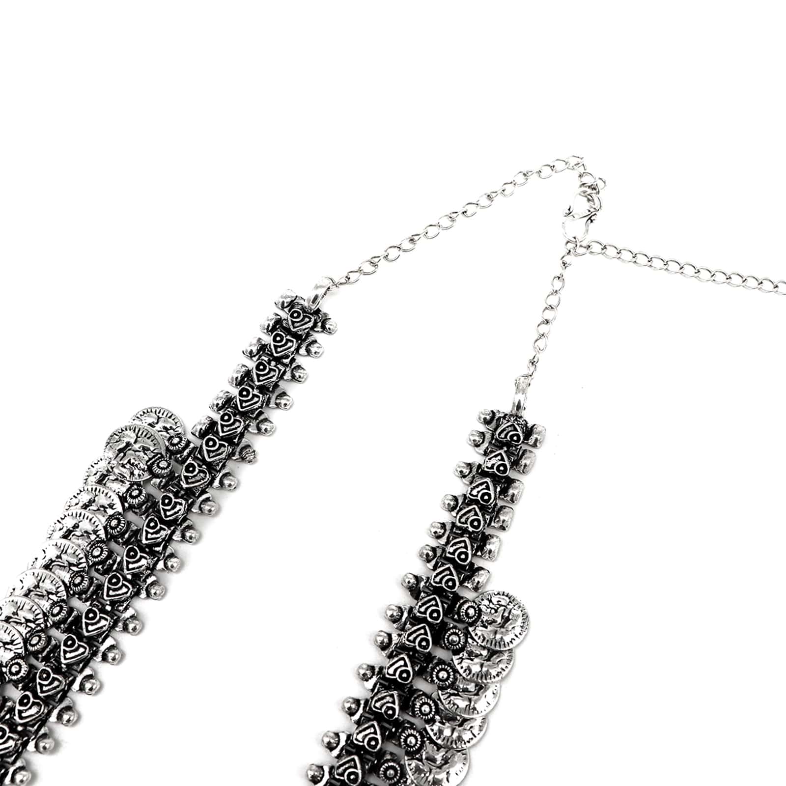 Kaveesha Silver Oxidized Peacock Necklace Set - Image 6