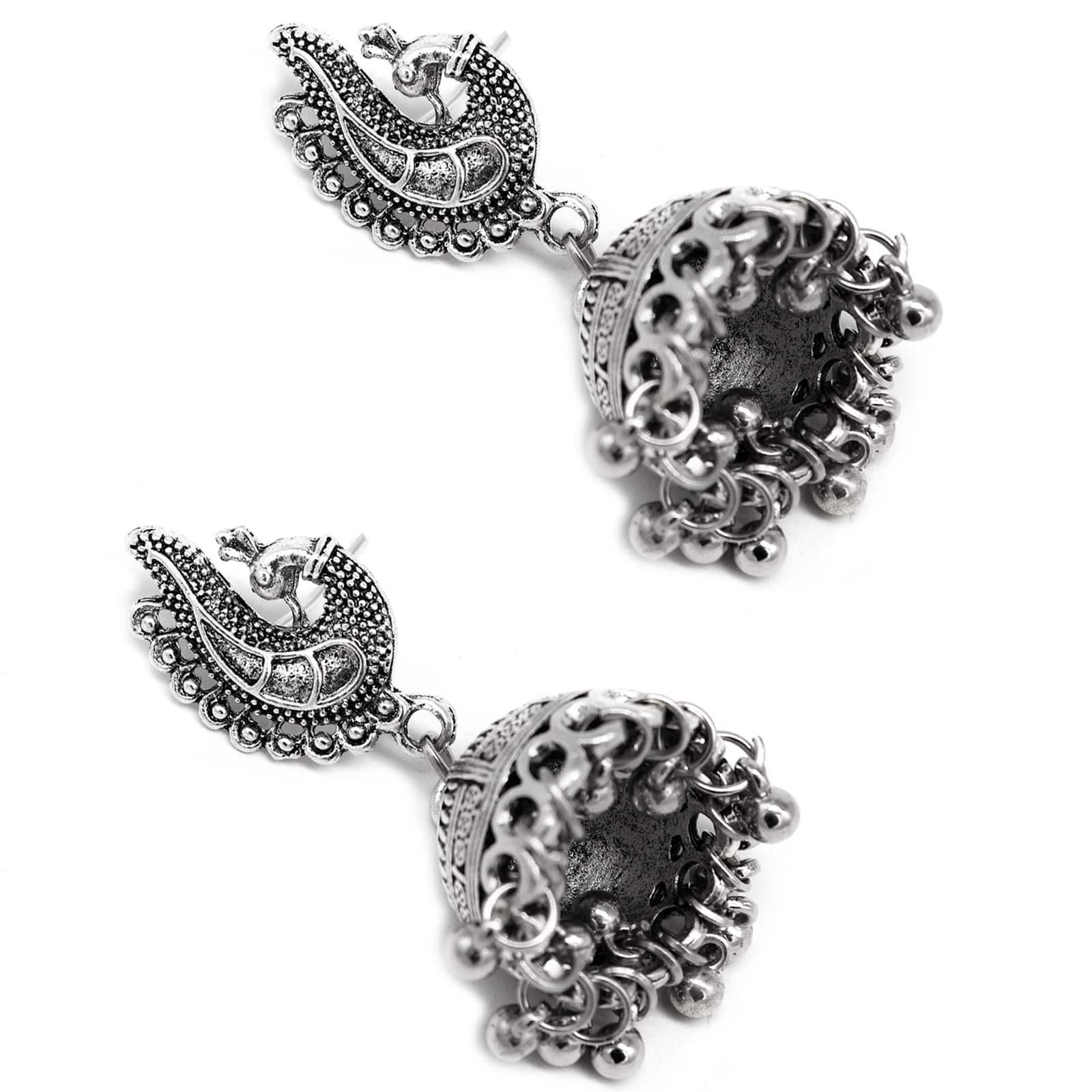 Kaveesha Silver Oxidized Peacock Necklace Set - Image 7