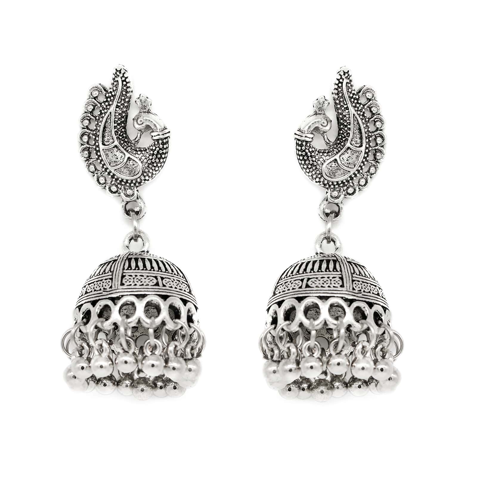 Kaveesha Silver Oxidized Peacock Necklace Set - Image 9