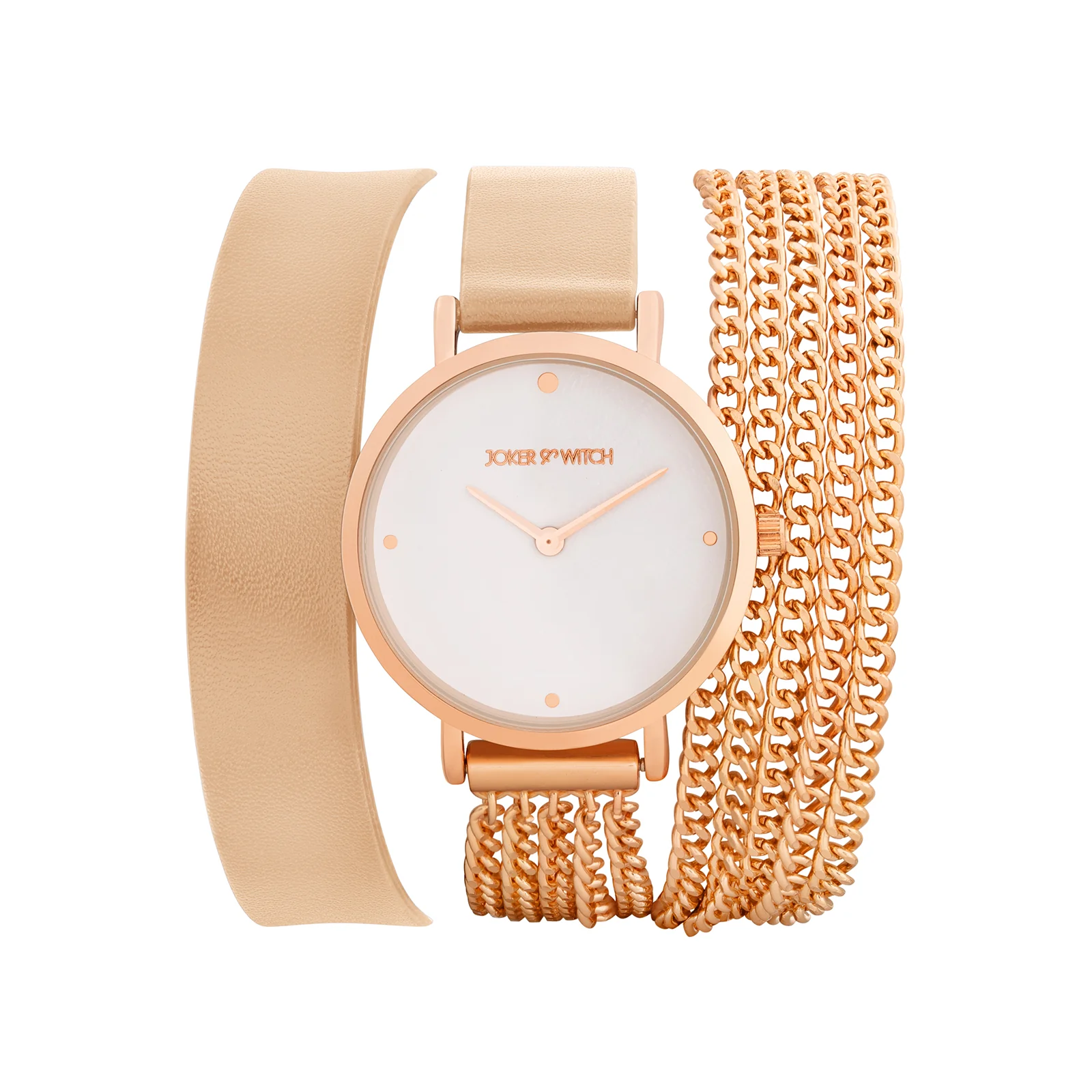 Kenny White Medium Dial Beige PU-Chain Wrap Around Strap Women's Watch - Image 3