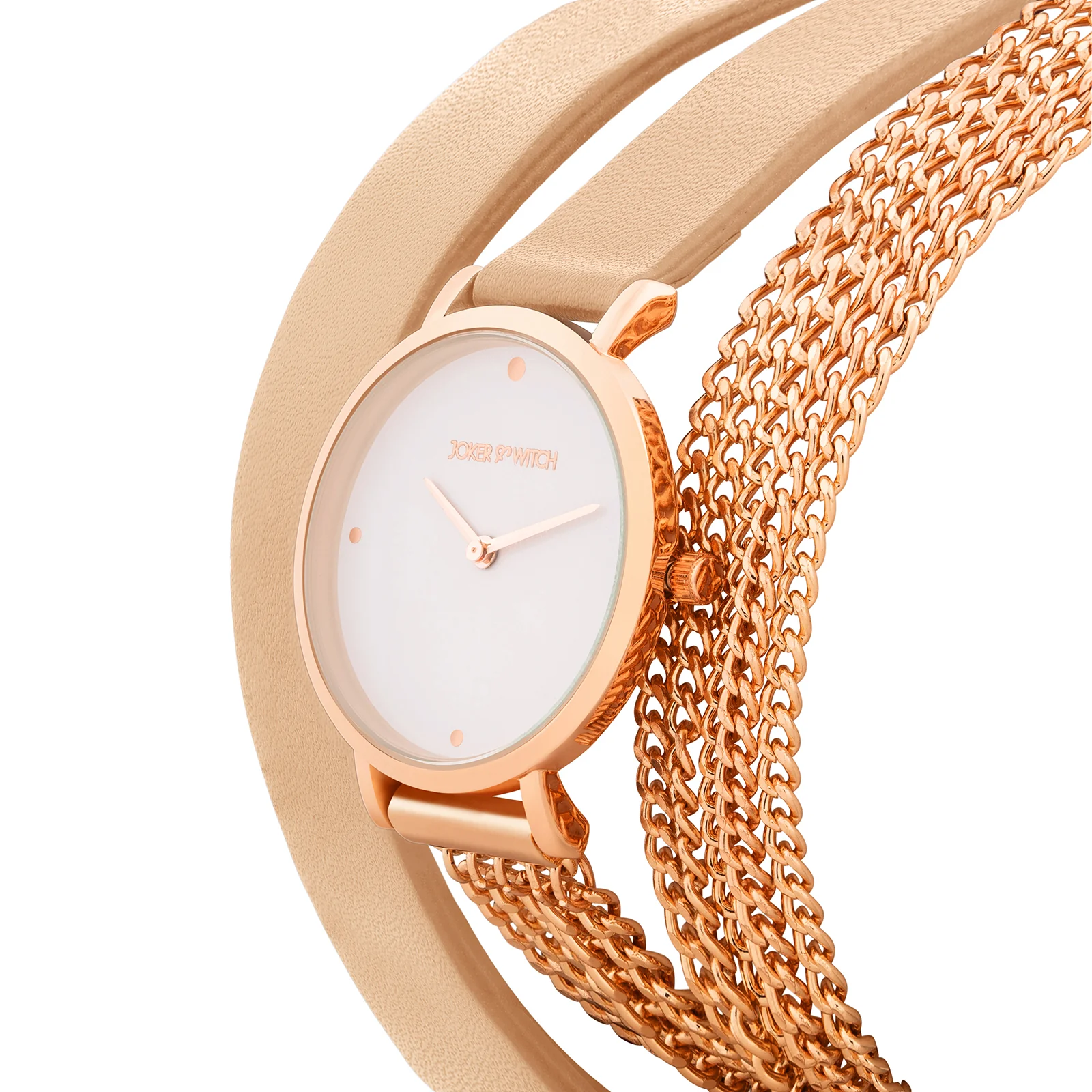 Kenny White Medium Dial Beige PU-Chain Wrap Around Strap Women's Watch - Image 4