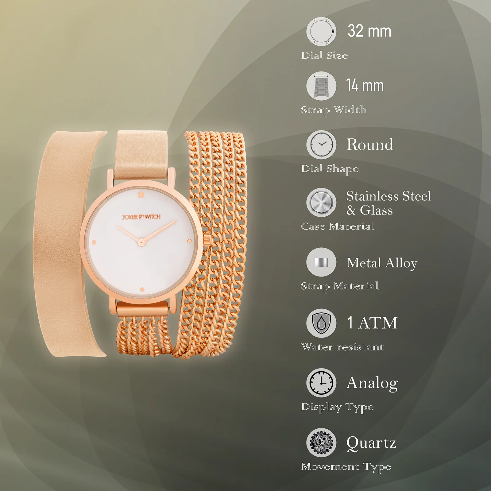 Kenny White Medium Dial Beige PU-Chain Wrap Around Strap Women's Watch - Image 7