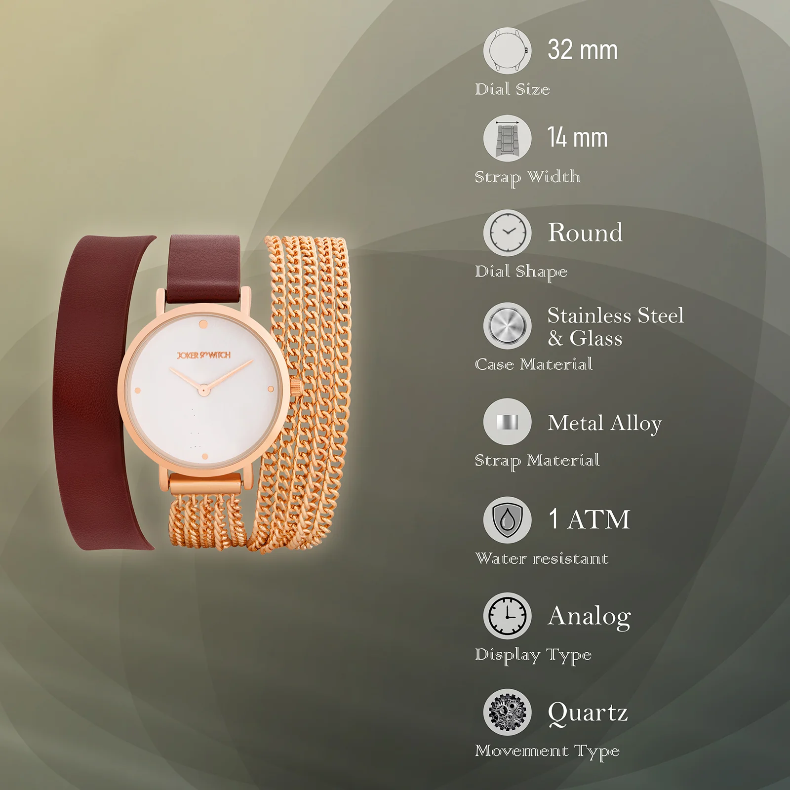Kenny White Medium Dial Maroon PU-Chain Wrap Around Strap Women's Watch - Image 7