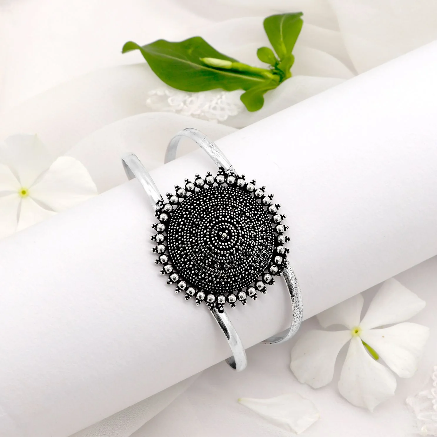 Kimaya Circular Silver Oxidized Cuff - Image 2