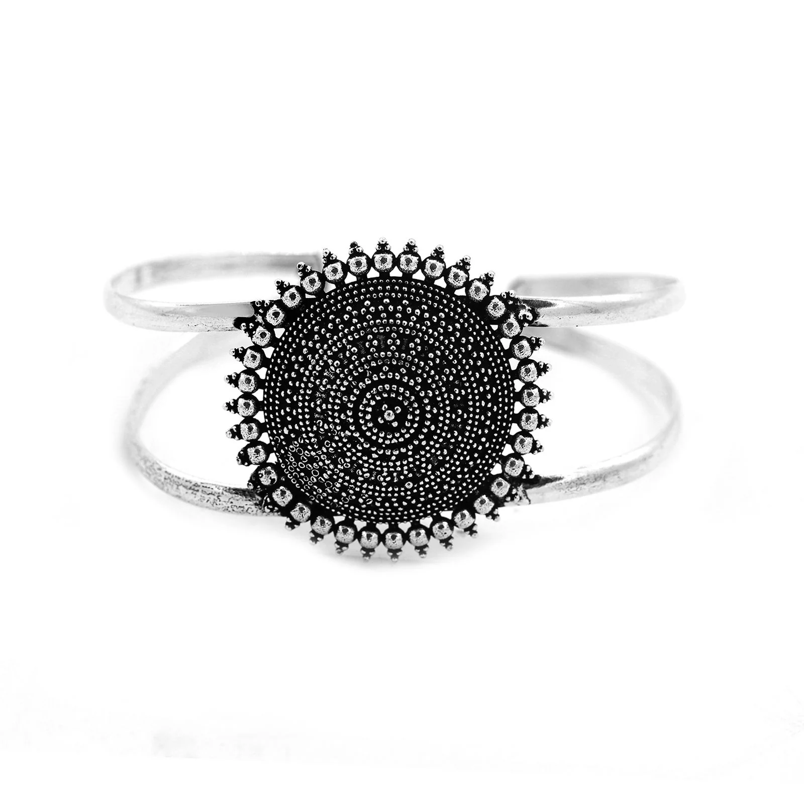 Kimaya Circular Silver Oxidized Cuff - Image 3