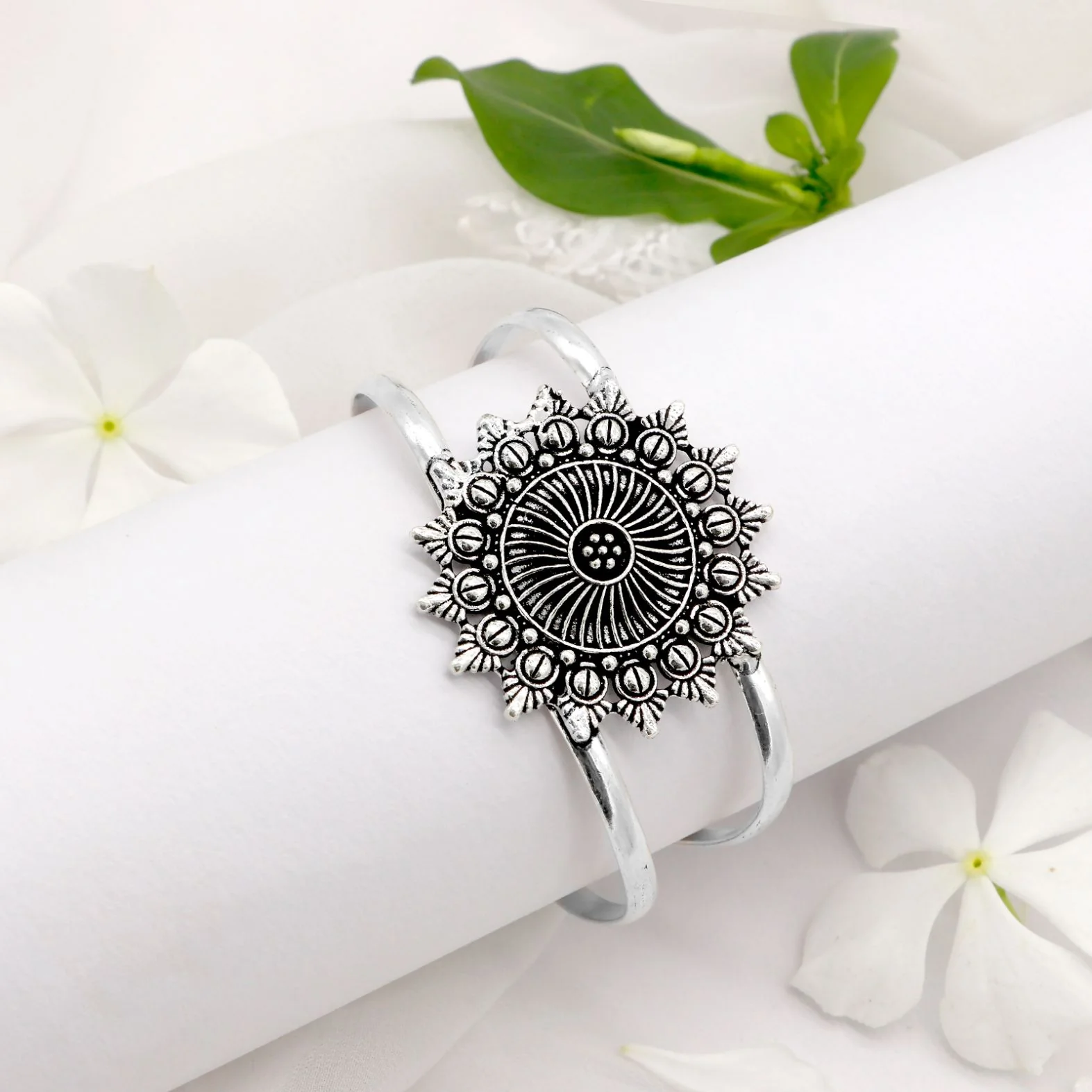 Kimaya Mandala Silver Oxidized Cuff - Image 2
