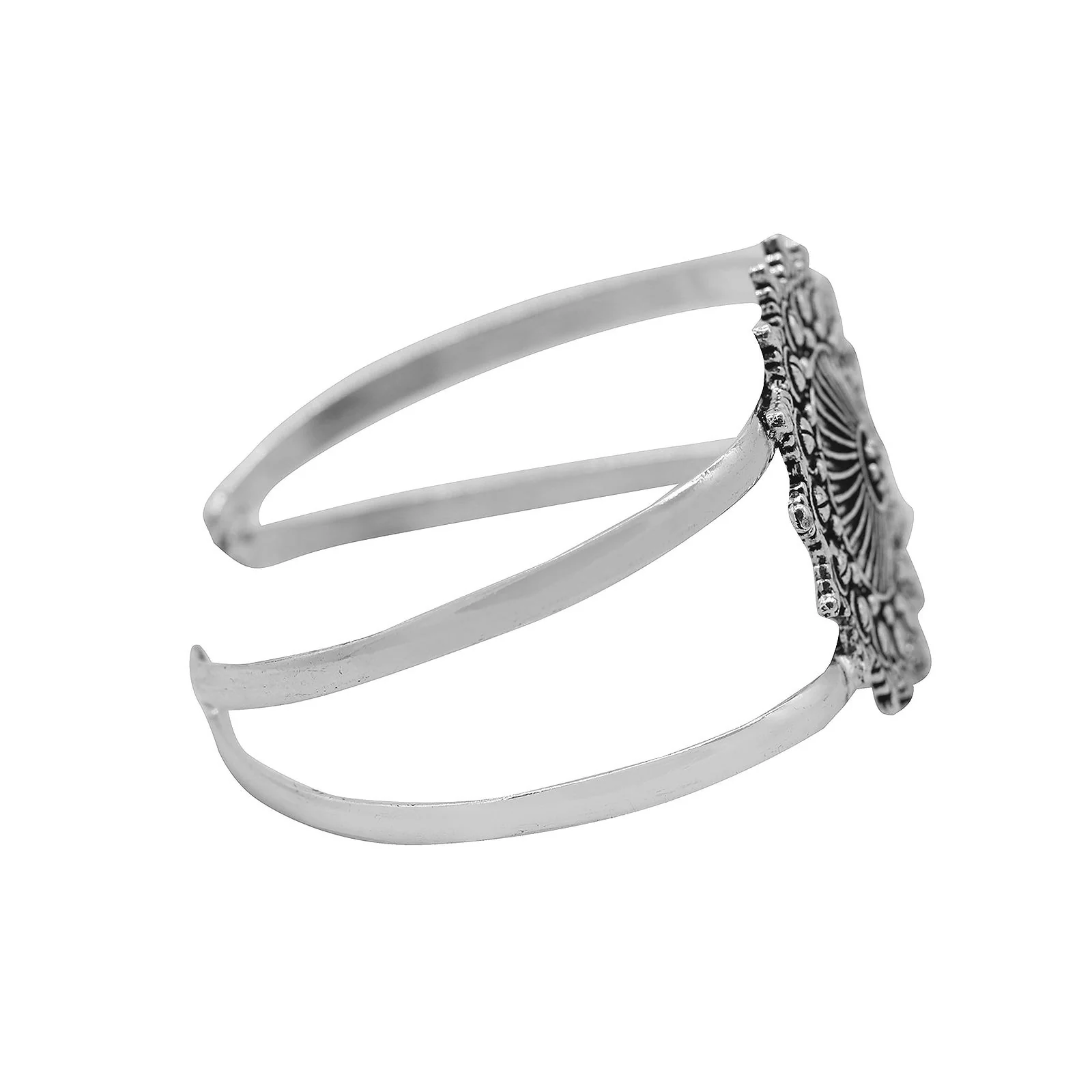Kimaya Mandala Silver Oxidized Cuff - Image 5