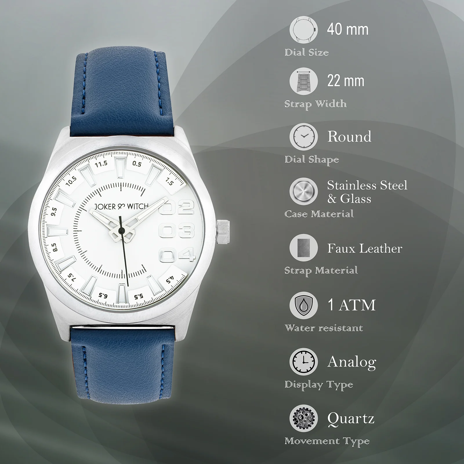 Kodiak White Large Dial Blue PU Strap Men's Watch - Image 7