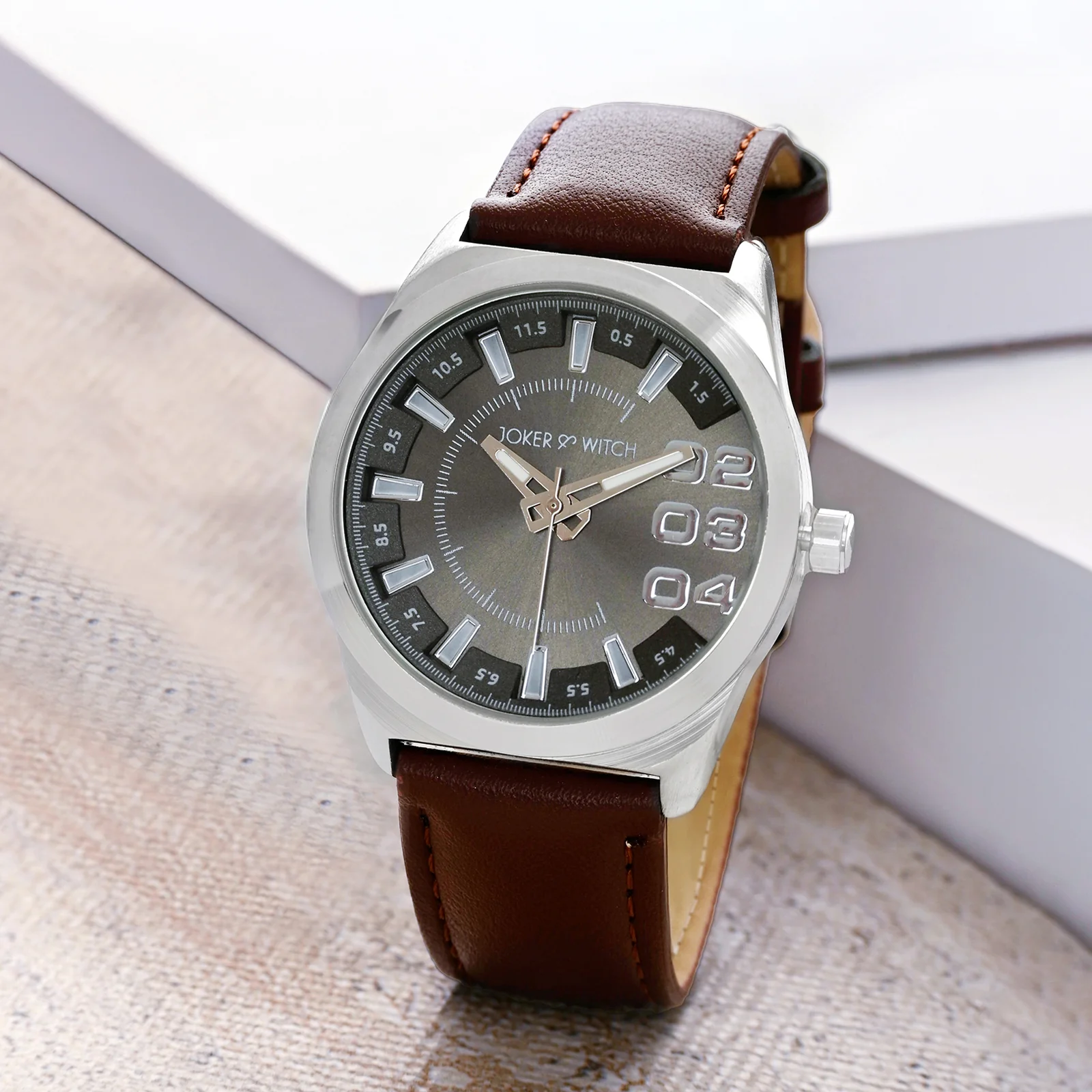 Kodiak Grey Large Dial Brown PU Strap Men's Watch - Image 3