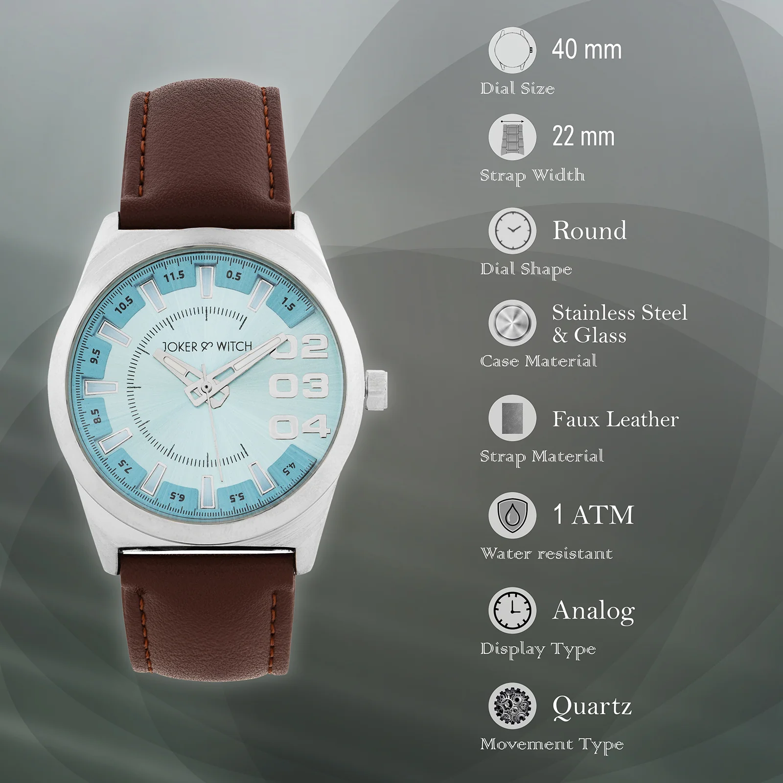 Kodiak Blue Large Dial Brown PU Strap Men's Watch - Image 7