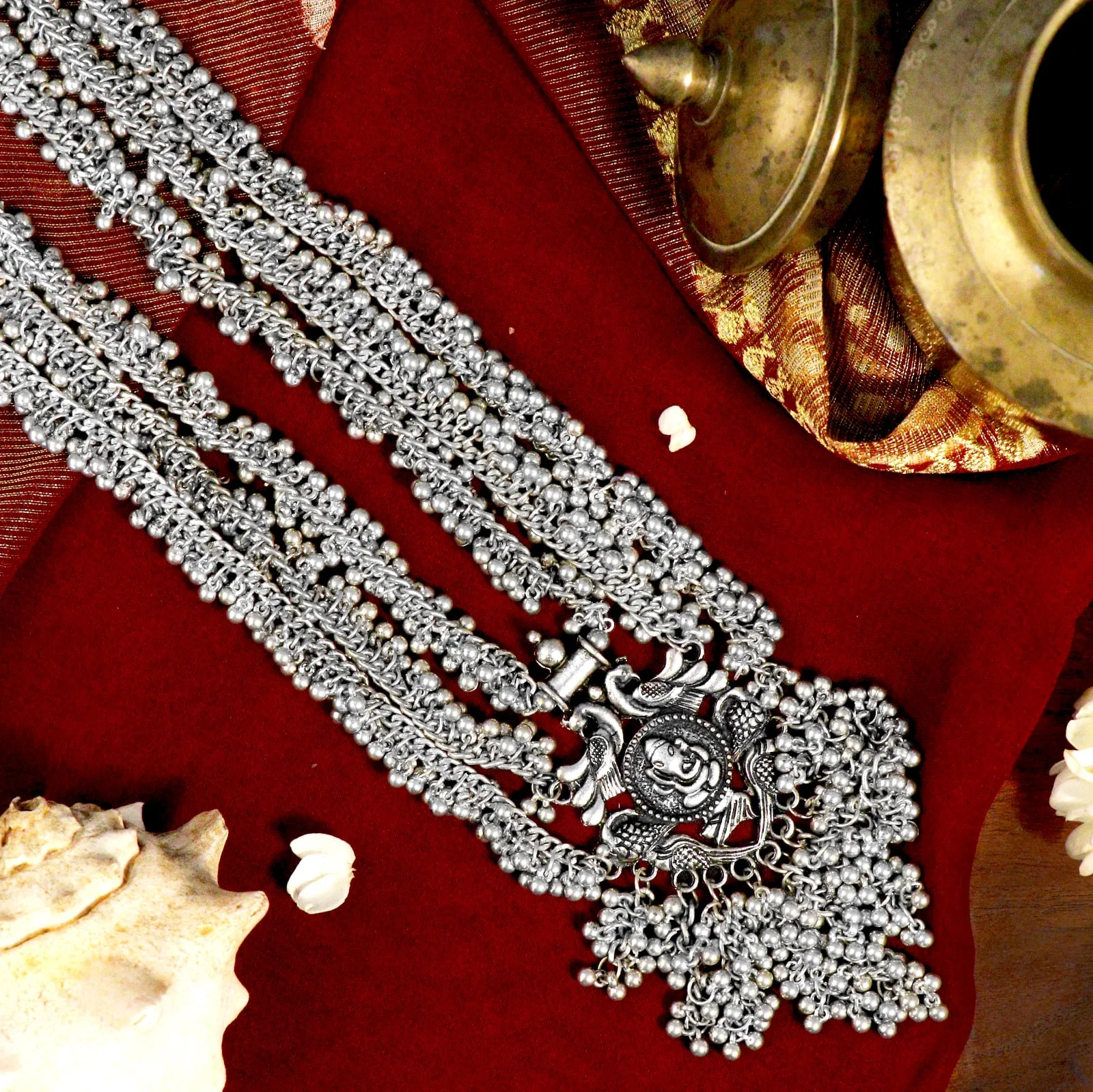 Krisha Silver Oxidized Ghungroo necklace - Image 2