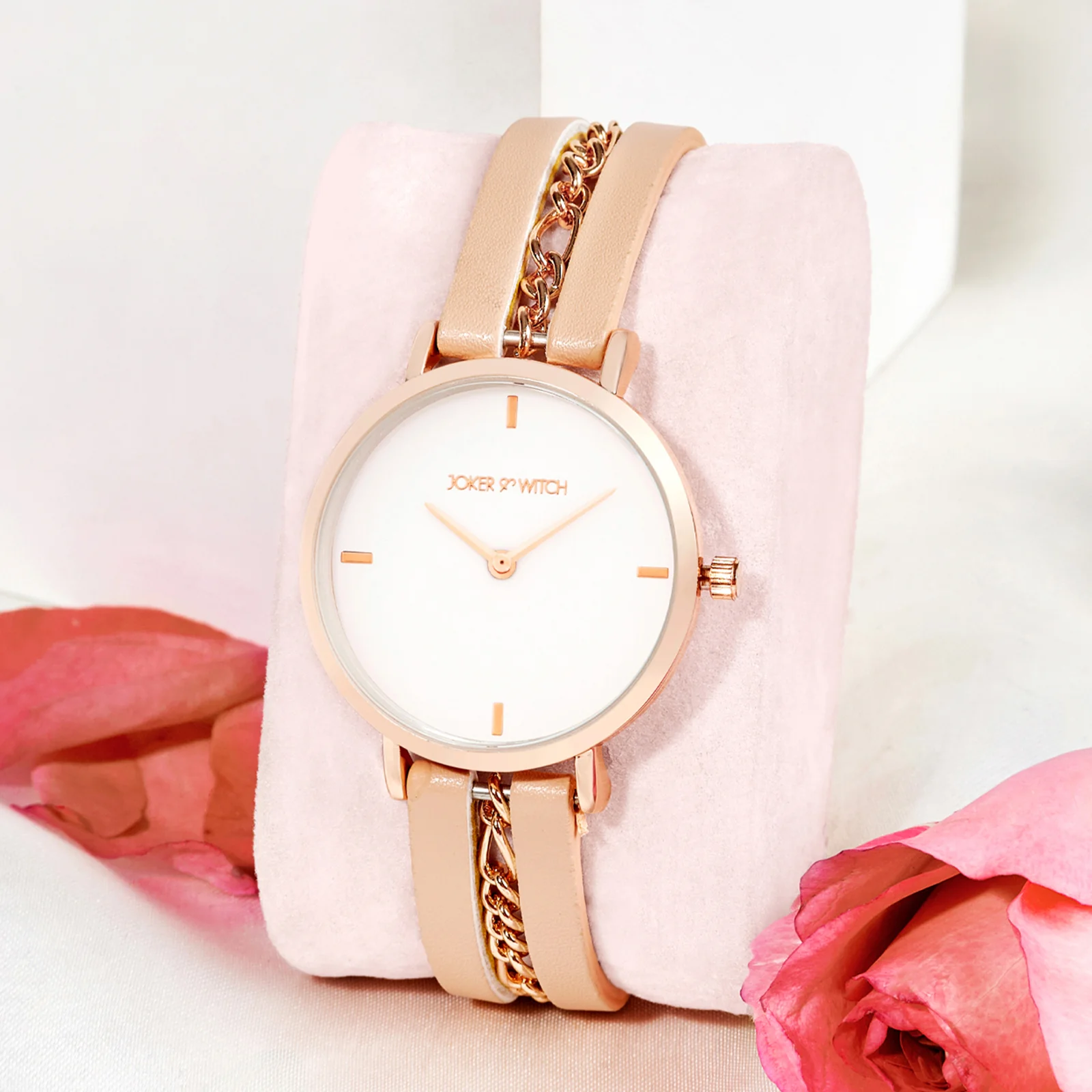 Kristina White Medium Dial Beige PU-Chain Strap Women's Watch - Image 2