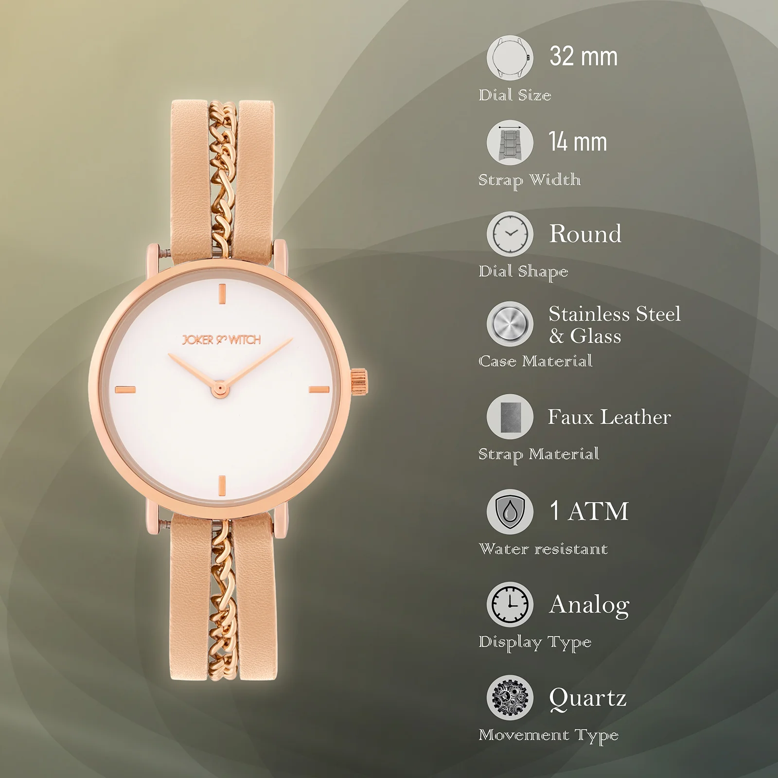 Kristina White Medium Dial Beige PU-Chain Strap Women's Watch - Image 7