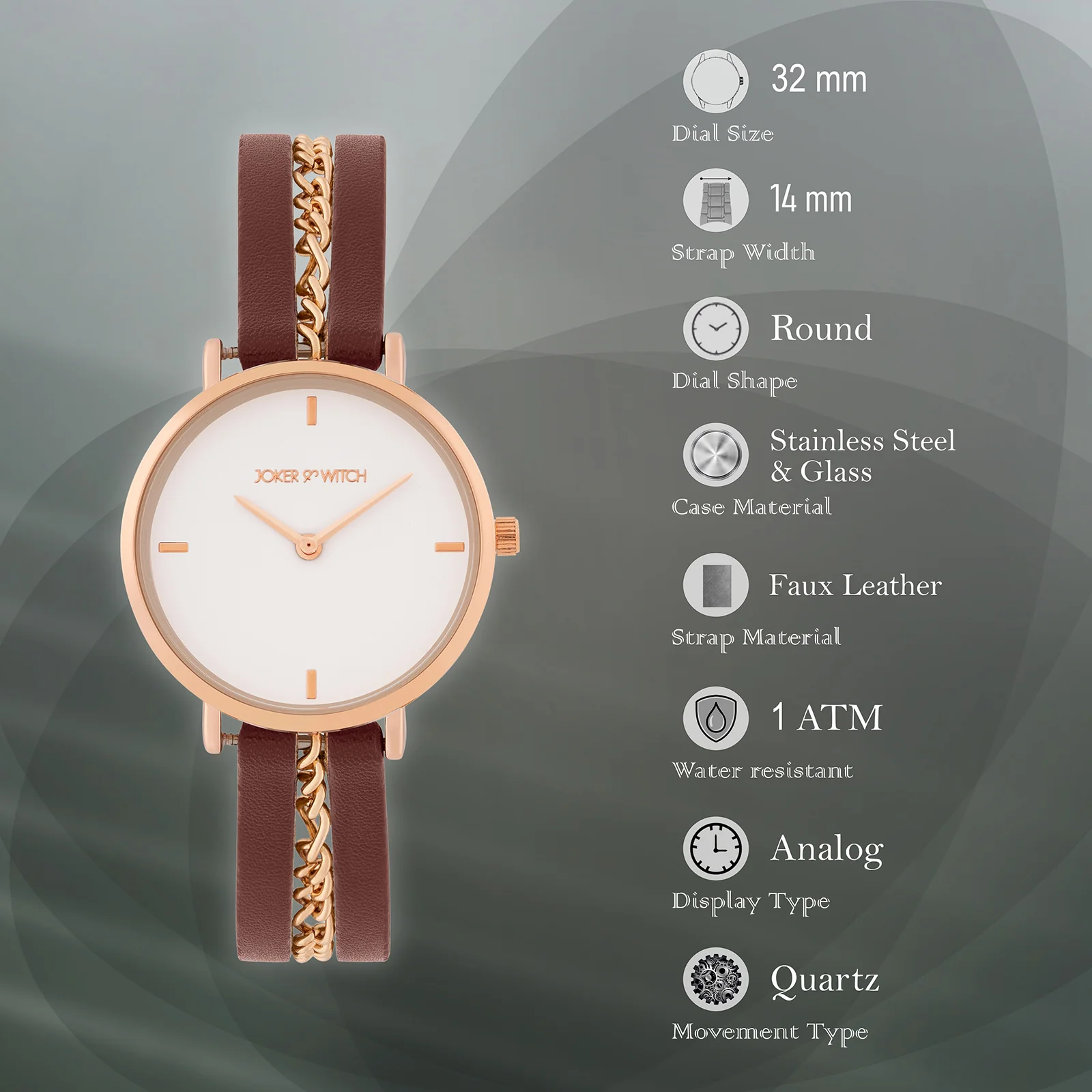 Kristina White Medium Dial Maroon PU-Chain Strap Women's Watch - Image 7