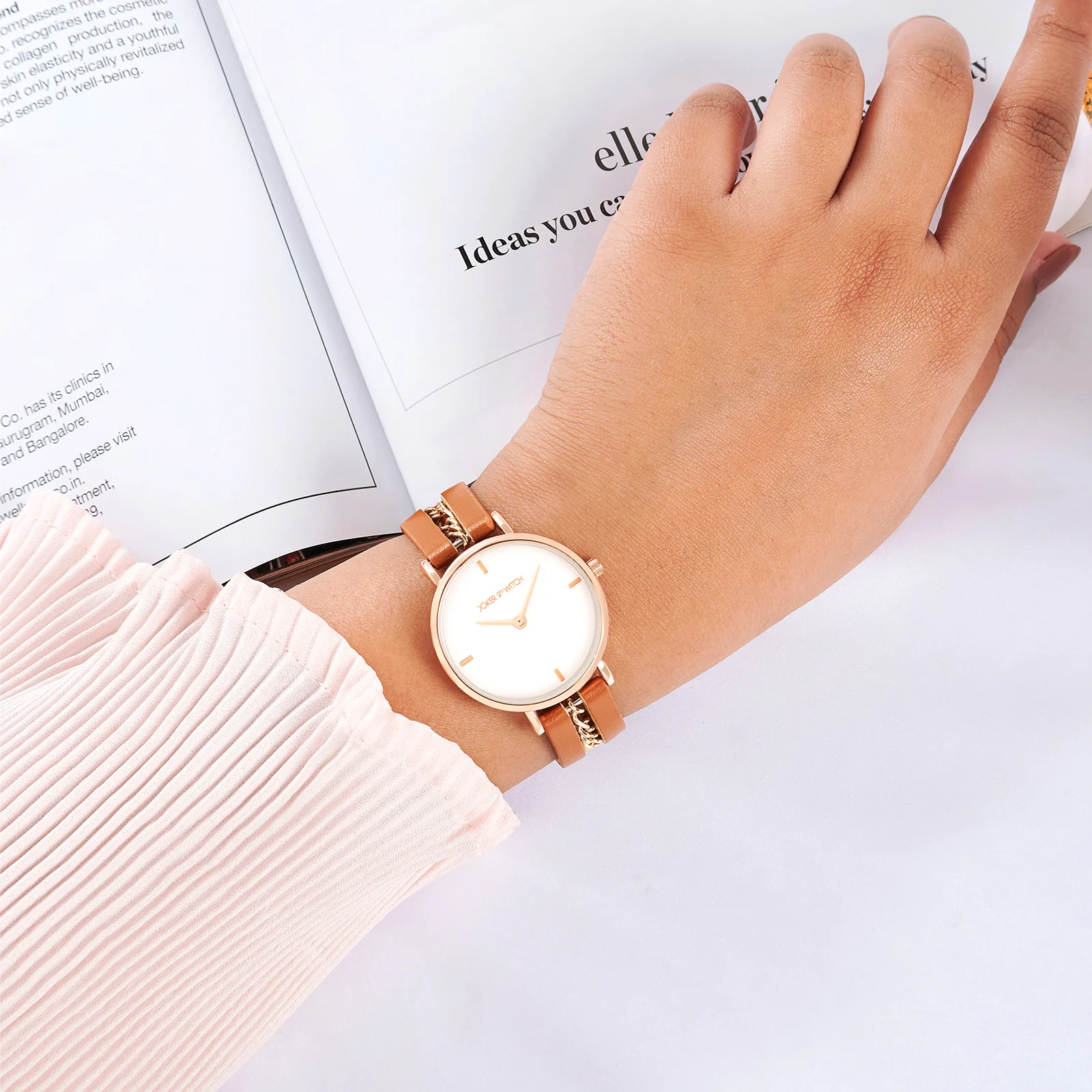 Kristina White Medium Dial Brown PU-Chain Strap Women's Watch - Image 2