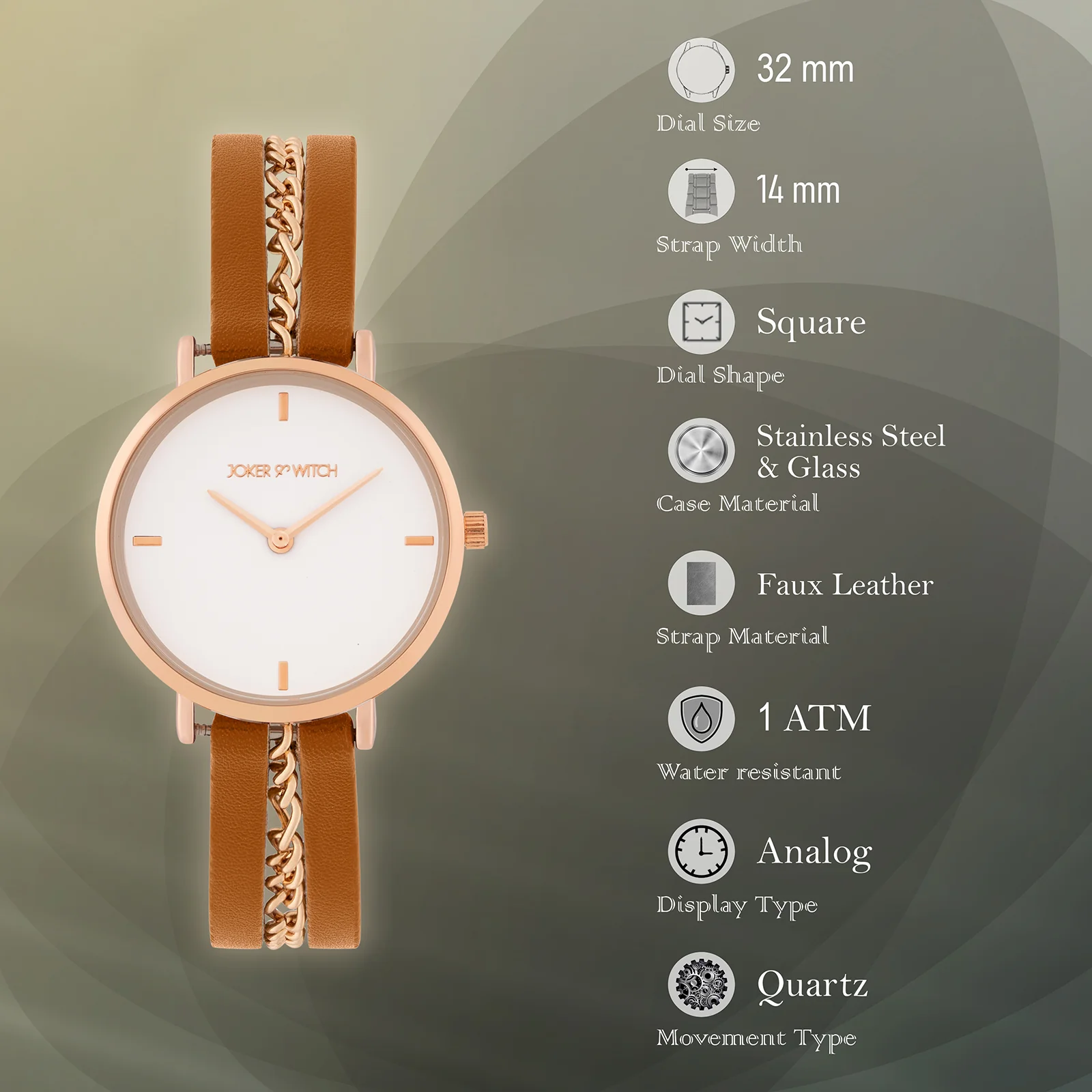 Kristina White Medium Dial Brown PU-Chain Strap Women's Watch - Image 7
