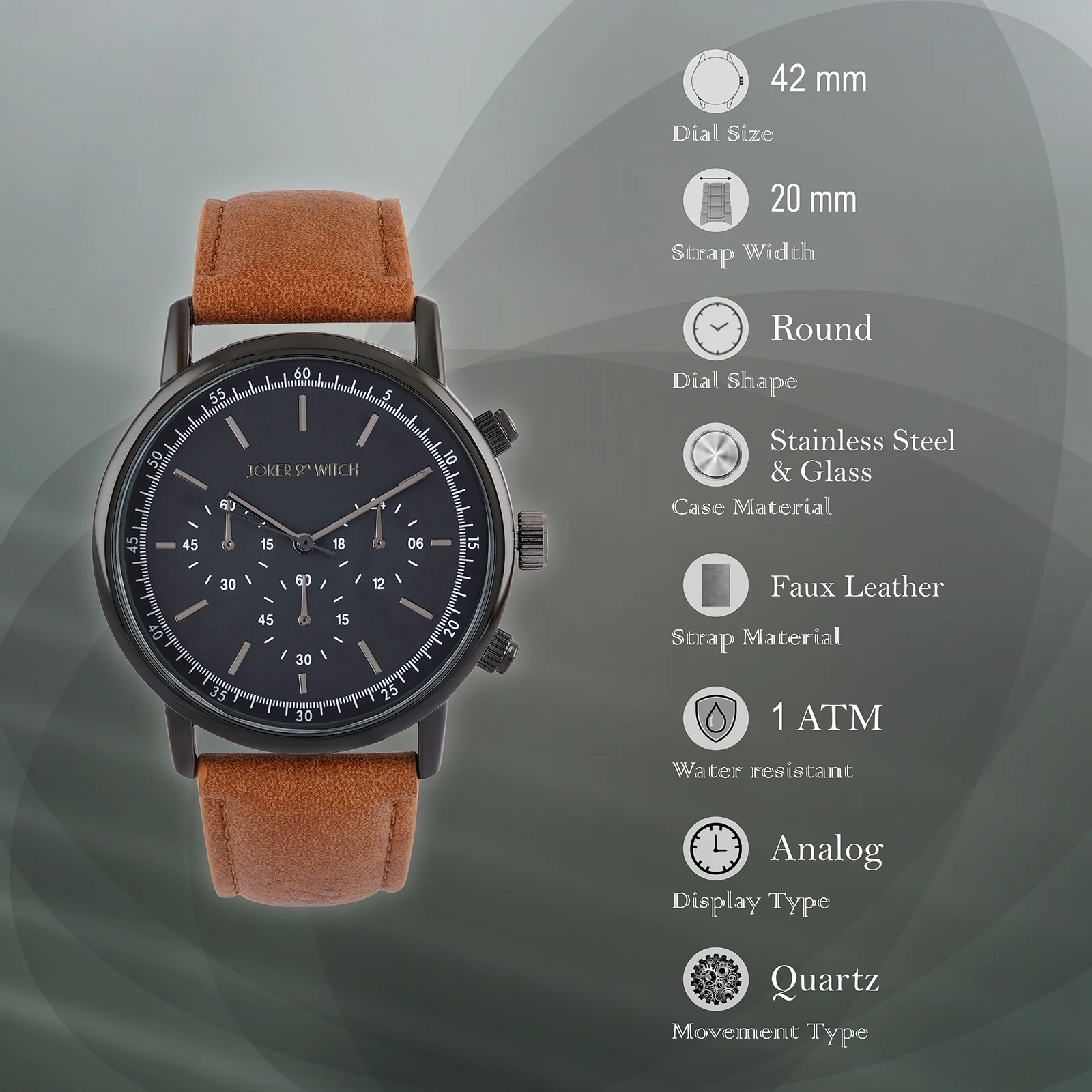 Laanda Grey Large Dial Brown PU Strap Men's Watch - Image 7