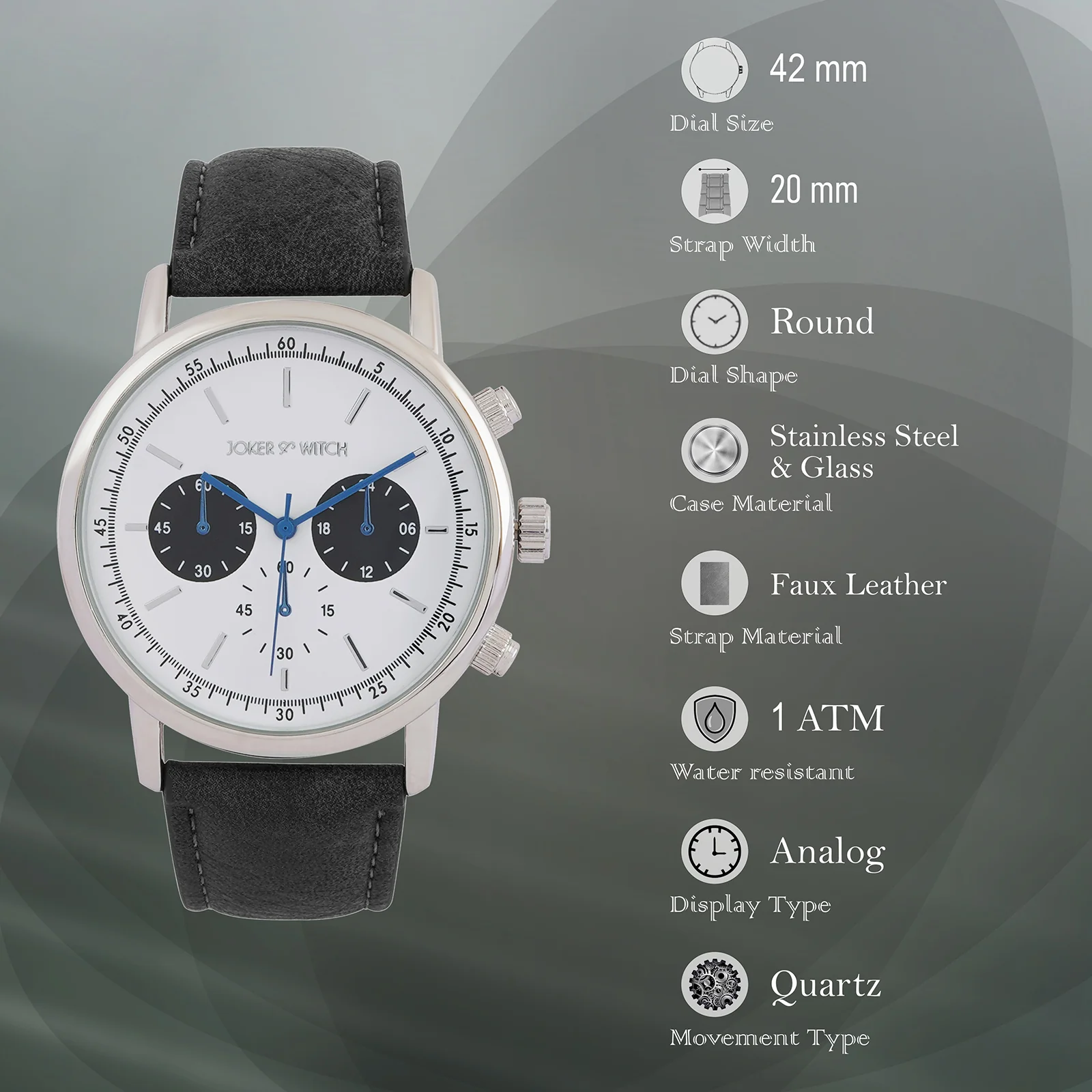 Laanda White Large Dial Grey PU Strap Men's Watch - Image 7