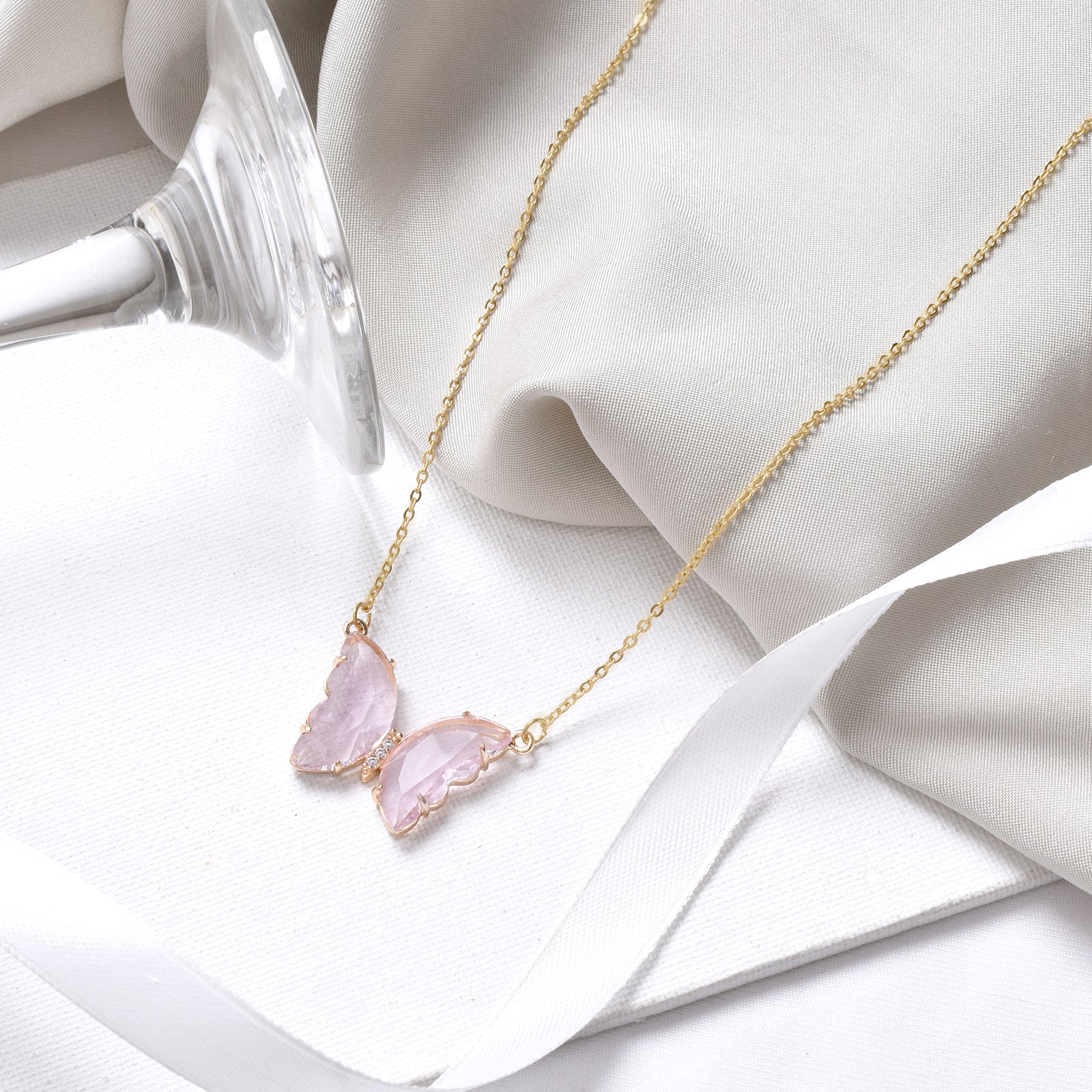 Lainey Pink Butterfly Necklace - Image 2