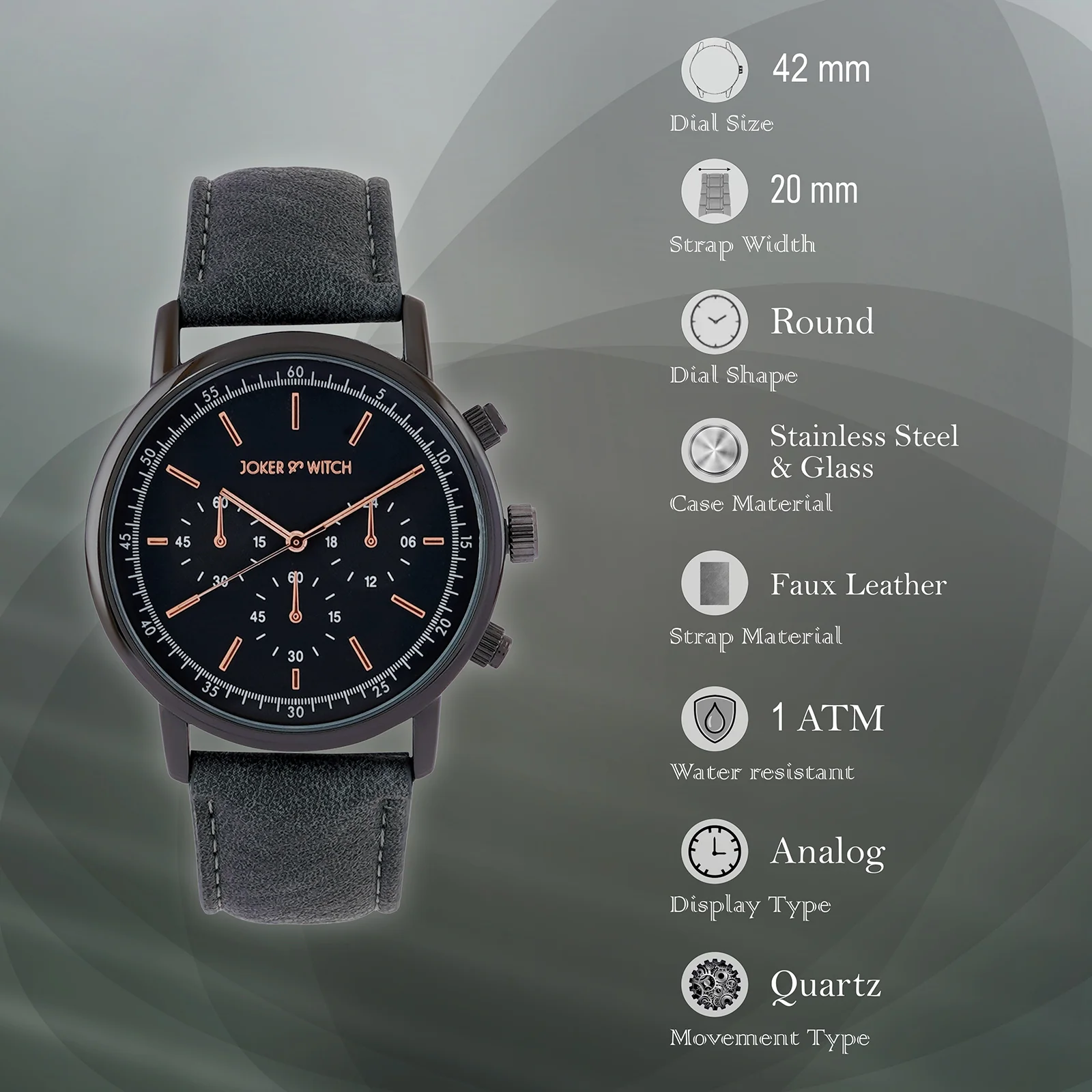 Laanda Grey Large Dial PU Strap Men's Watch - Image 7