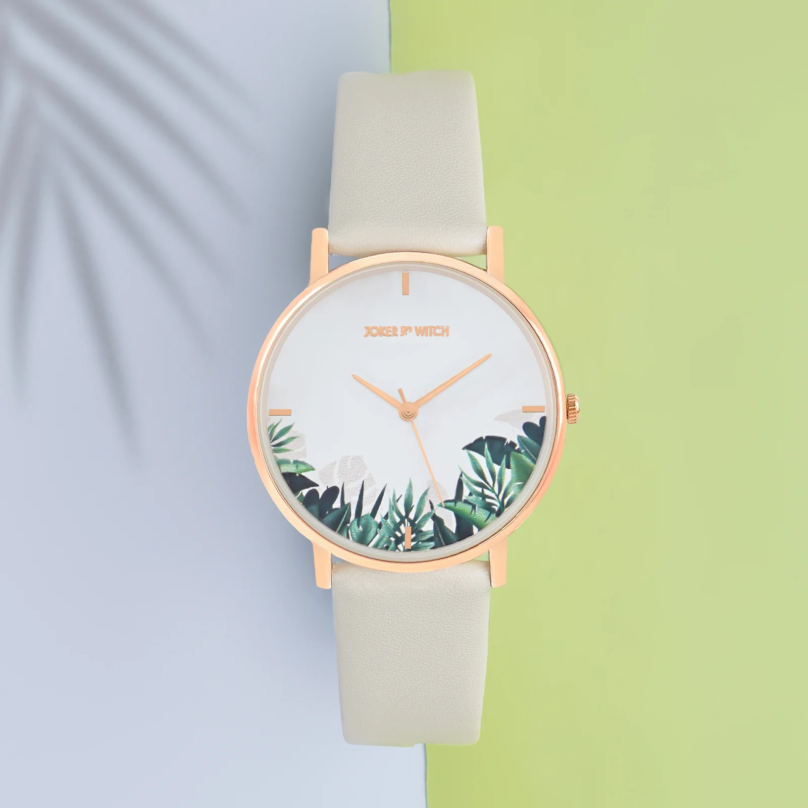 Printed Leaf Bay White Medium Dial Beige PU Strap Women's Watch - Image 3