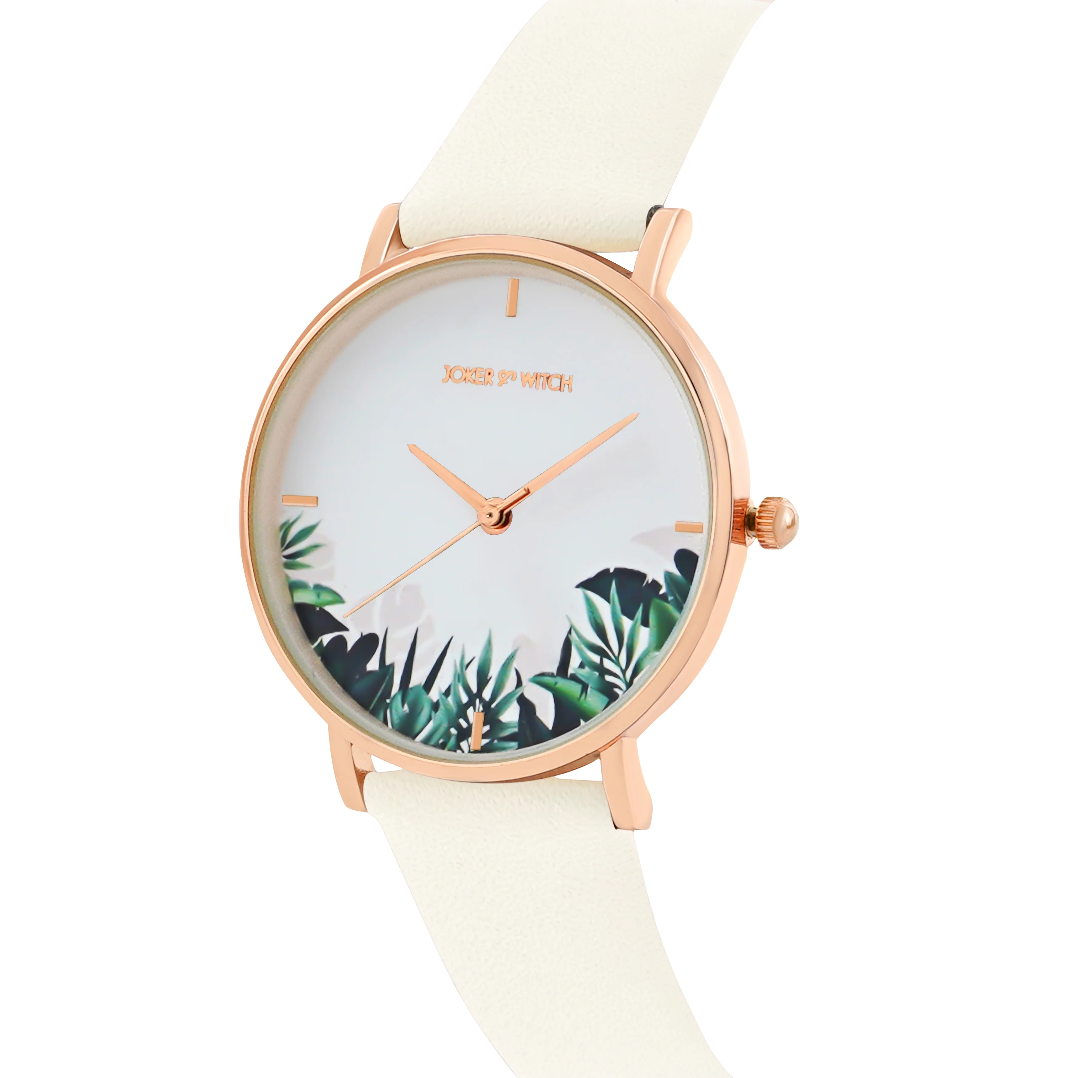 Printed Leaf Bay White Medium Dial Beige PU Strap Women's Watch - Image 4