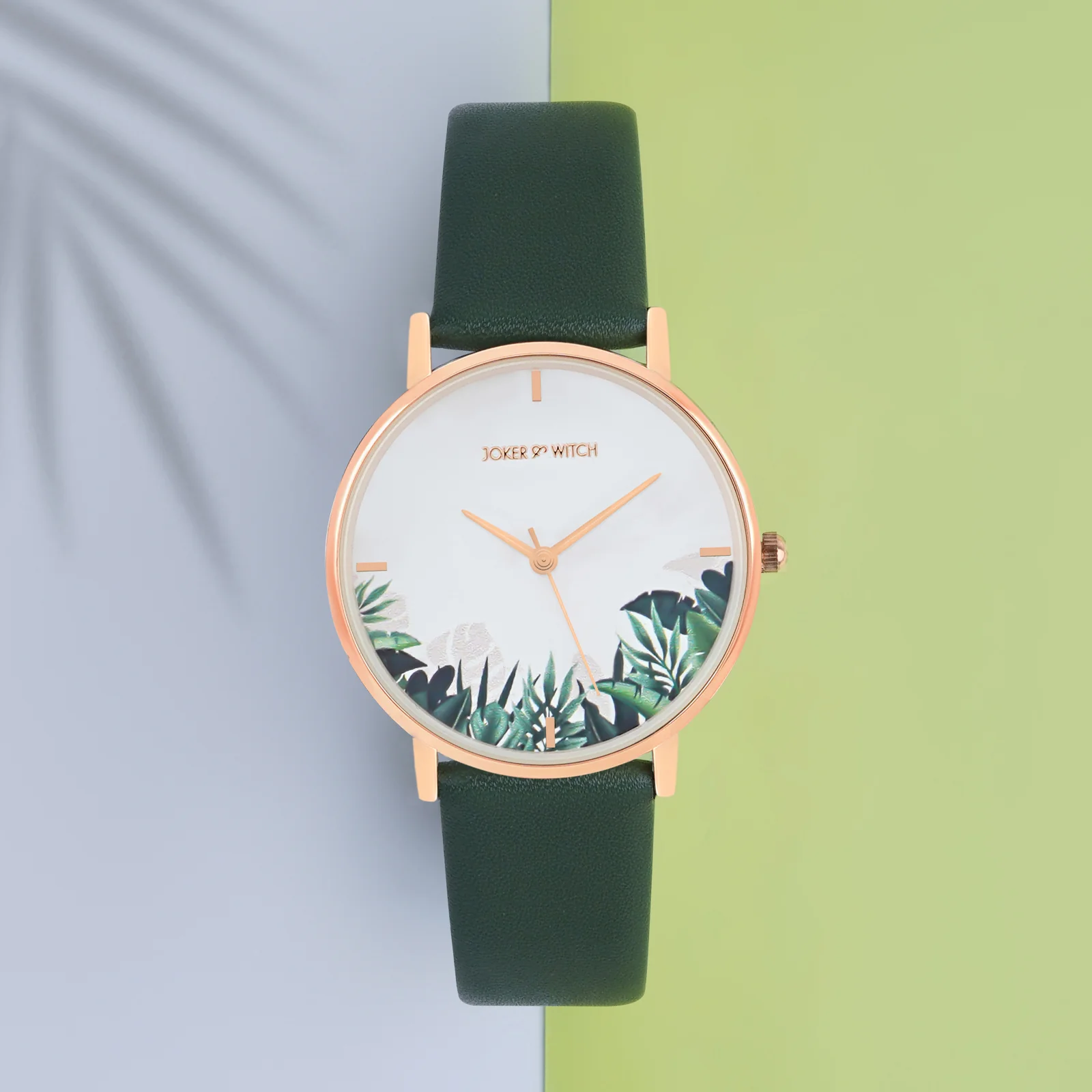 Printed Leaf Bay White Medium Dial Dark Green PU Strap Women's Watch - Image 3