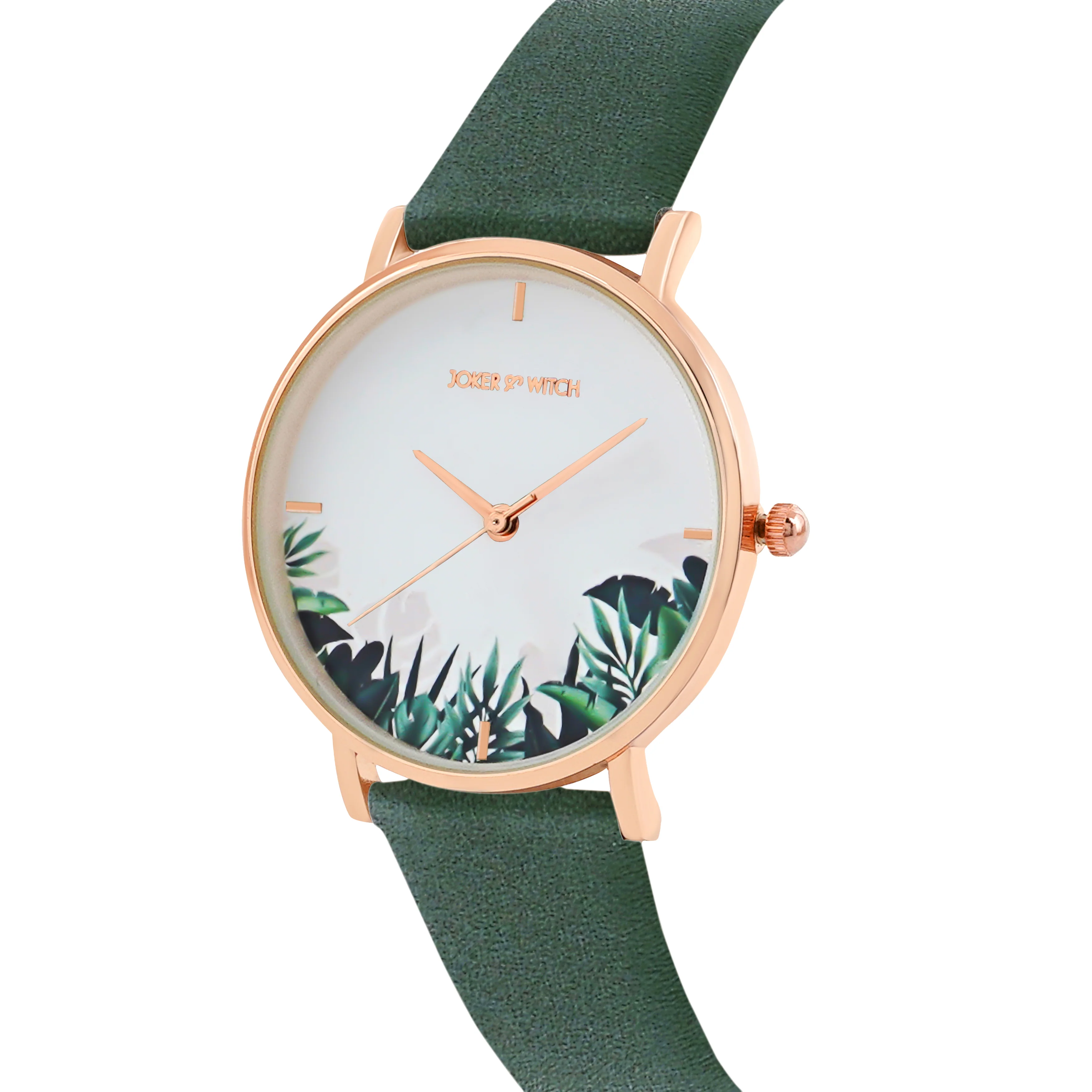 Printed Leaf Bay White Medium Dial Dark Green PU Strap Women's Watch - Image 4
