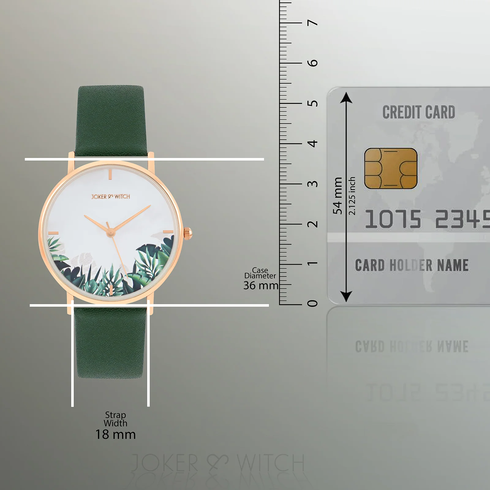 Printed Leaf Bay White Medium Dial Dark Green PU Strap Women's Watch - Image 8