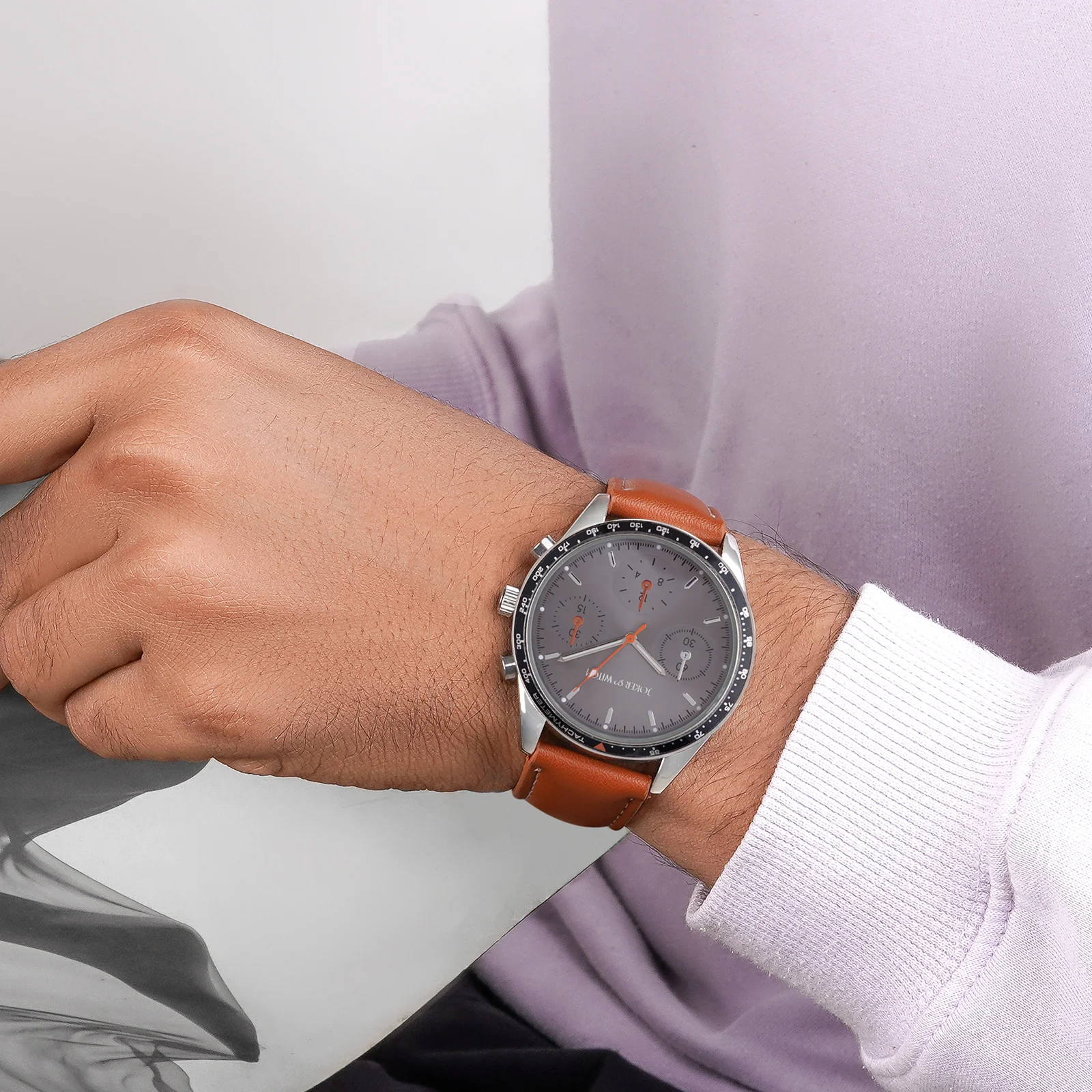 Legolas Grey XLarge Dial Tan PU Strap Men's Watch - Image 4