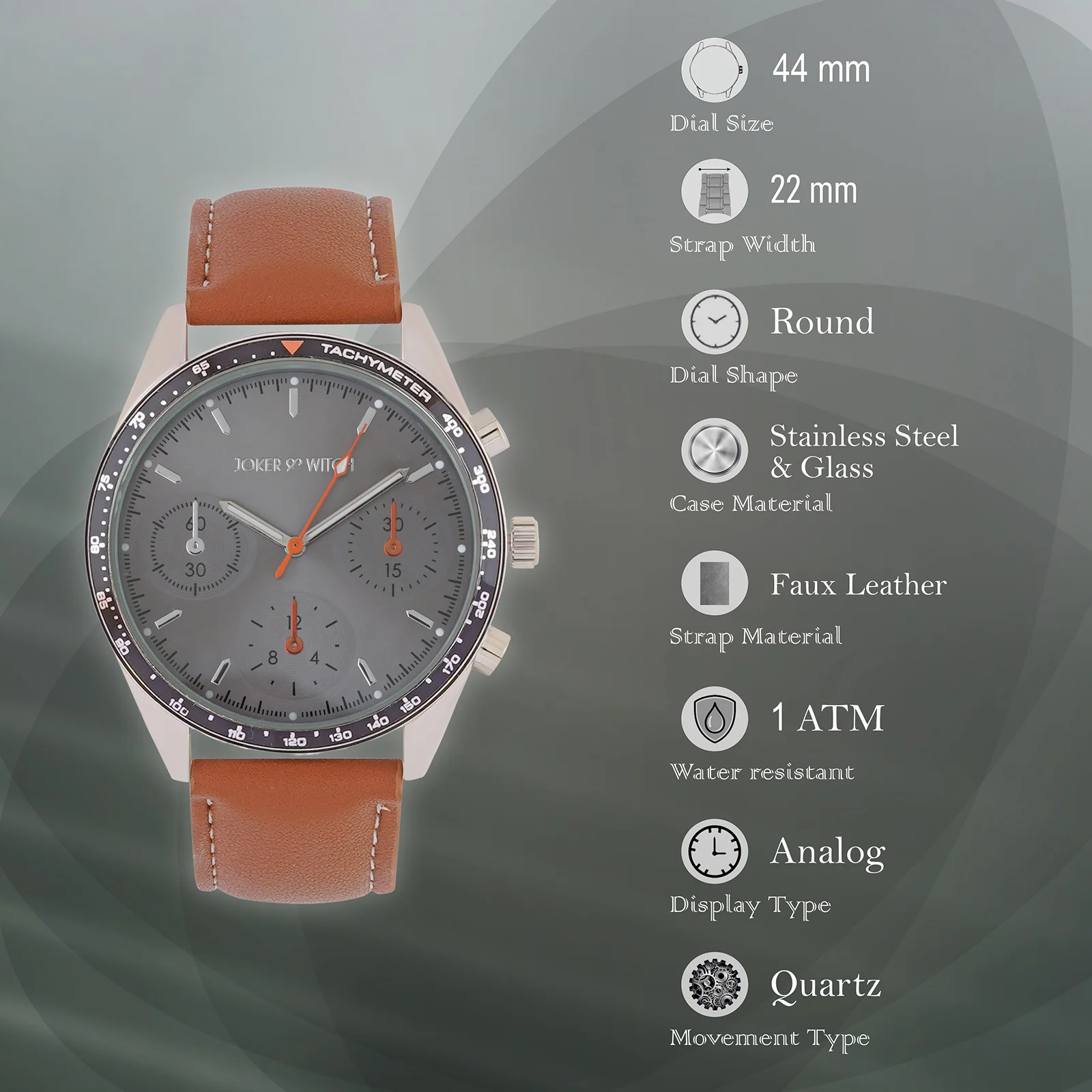 Legolas Grey XLarge Dial Tan PU Strap Men's Watch - Image 7