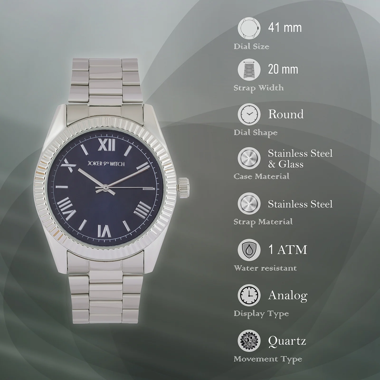 Leigh Blue Large Dial Silver Linked Chain Strap Men's Watch - Image 7
