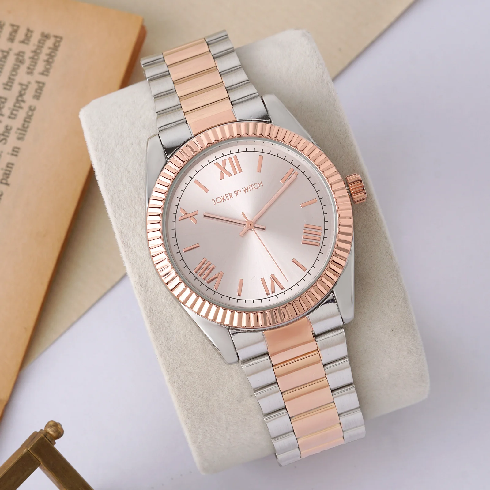 Leigh Rose Gold Large Dial Dual Tone Linked Chain Strap Men's Watch - Image 2