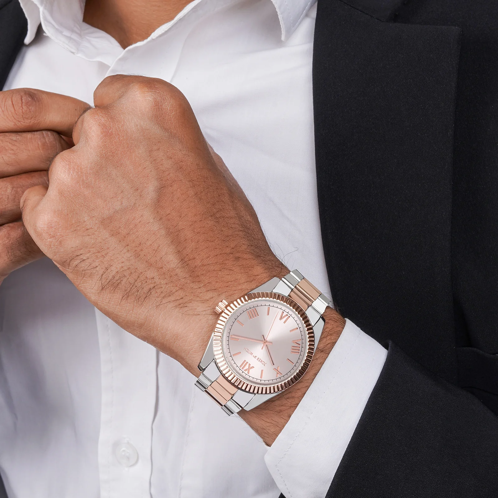 Leigh Rose Gold Large Dial Dual Tone Linked Chain Strap Men's Watch - Image 3