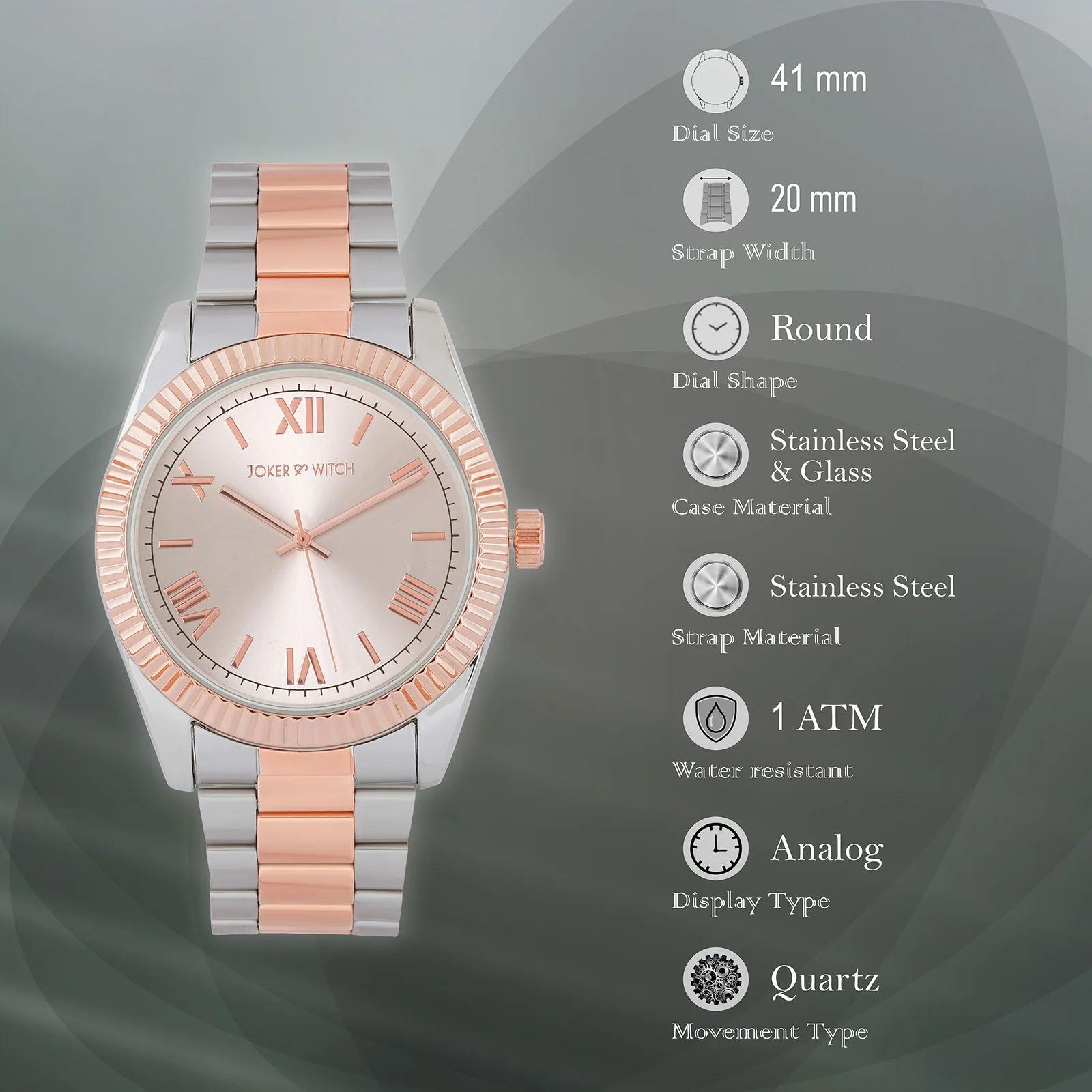 Leigh Rose Gold Large Dial Dual Tone Linked Chain Strap Men's Watch - Image 7