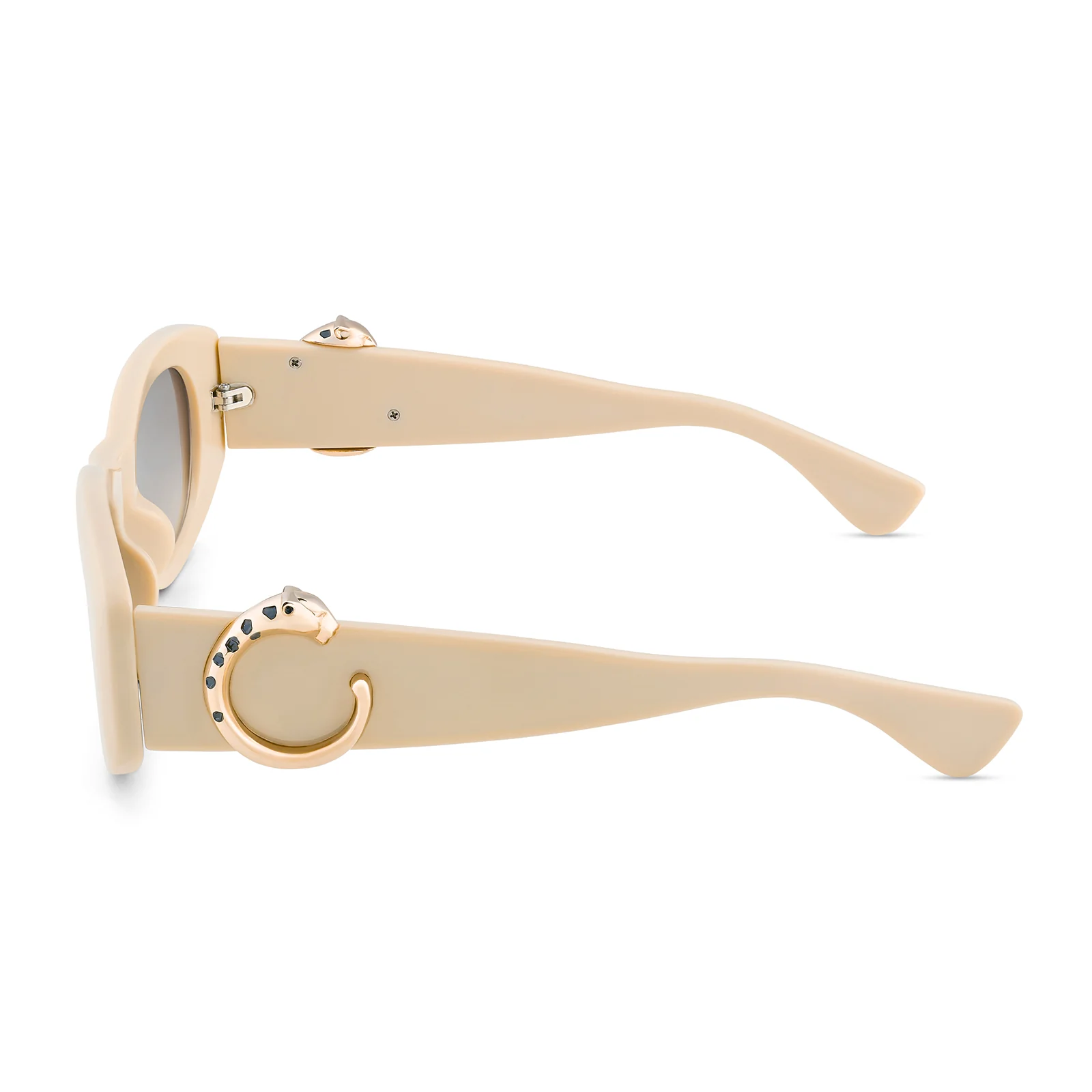 Leona Chunky Beige Sunglasses With Gold Panther Accents And Purple Ombre Lenses - Image 5