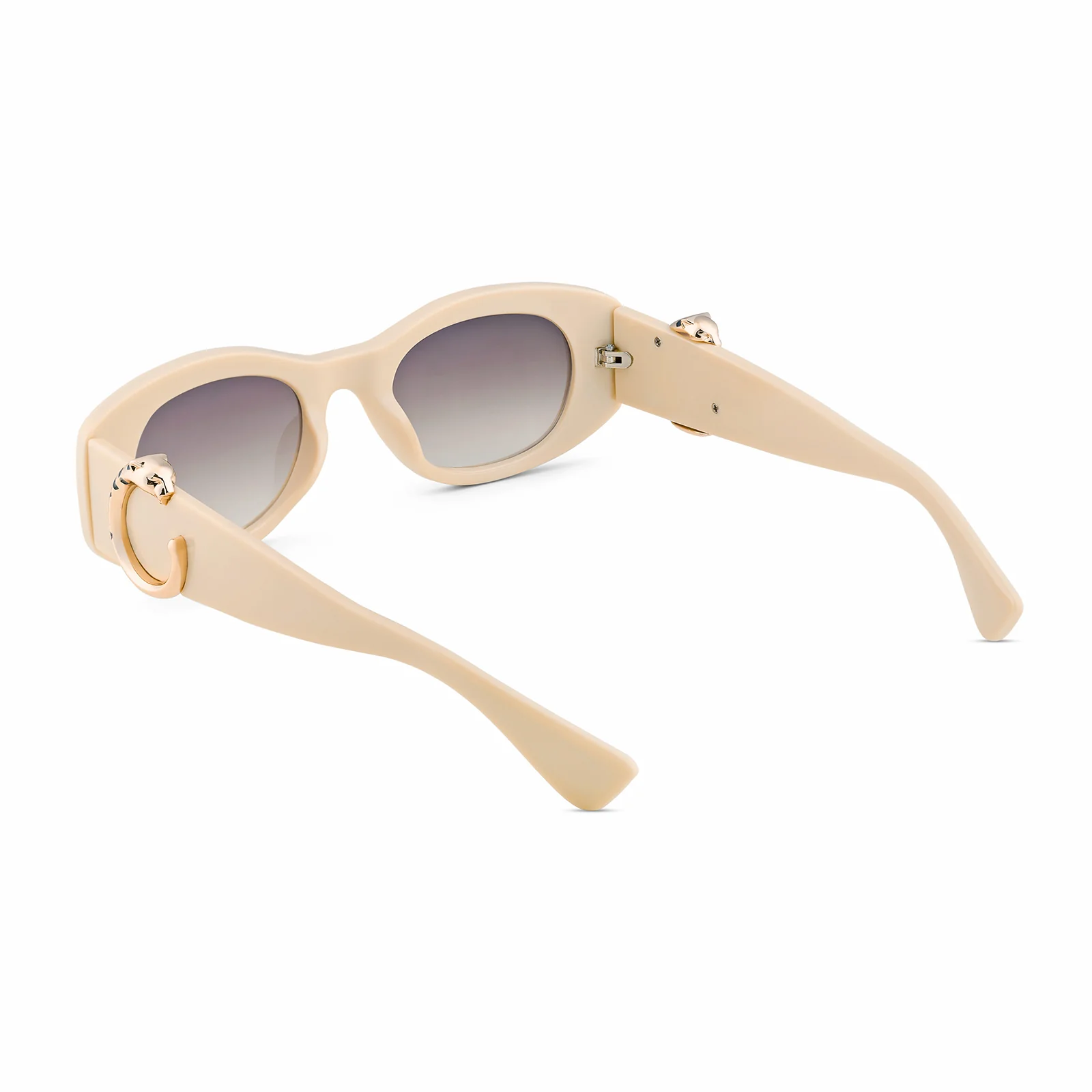Leona Chunky Beige Sunglasses With Gold Panther Accents And Purple Ombre Lenses - Image 6