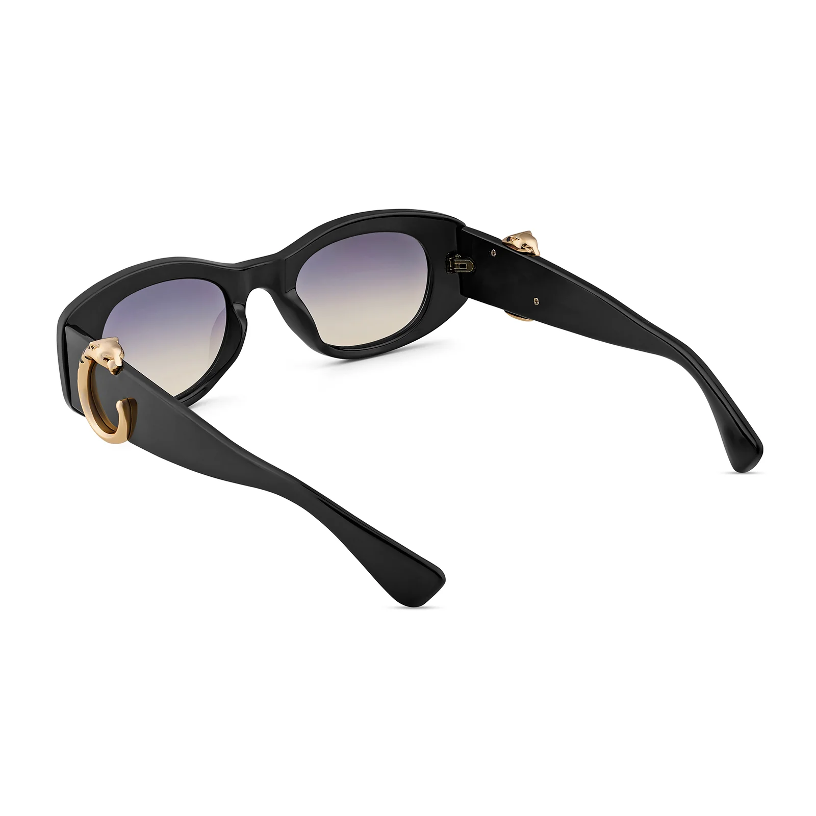 Leona Chunky Black Sunglasses With Gold Panther Accents And Purple Ombre Lenses - Image 6