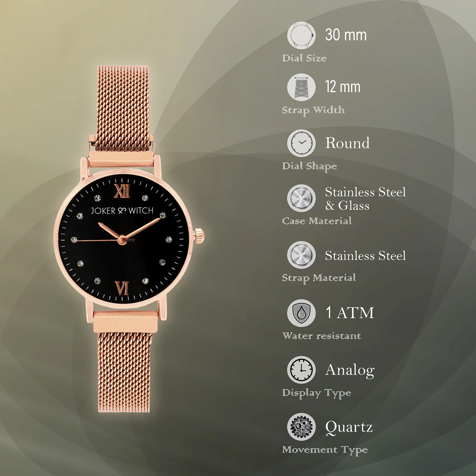 Mini Lexi Black Small Dial Rose Gold Magnetic Strap Women's Watch - Image 5