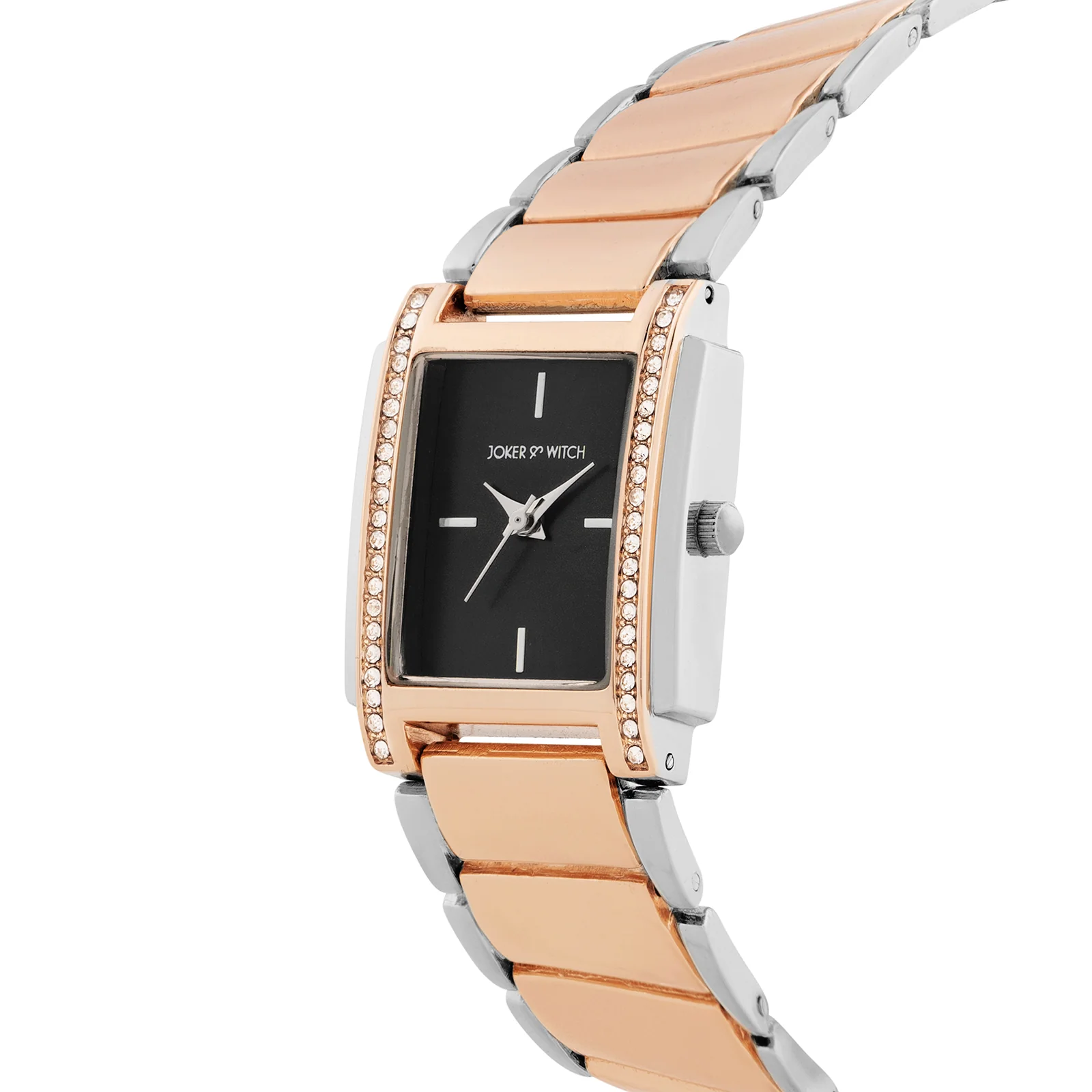 Linear Black Mini Rectangle Rhinestone Dial Dual Tone Linked Chain Strap Women's Watch - Image 4