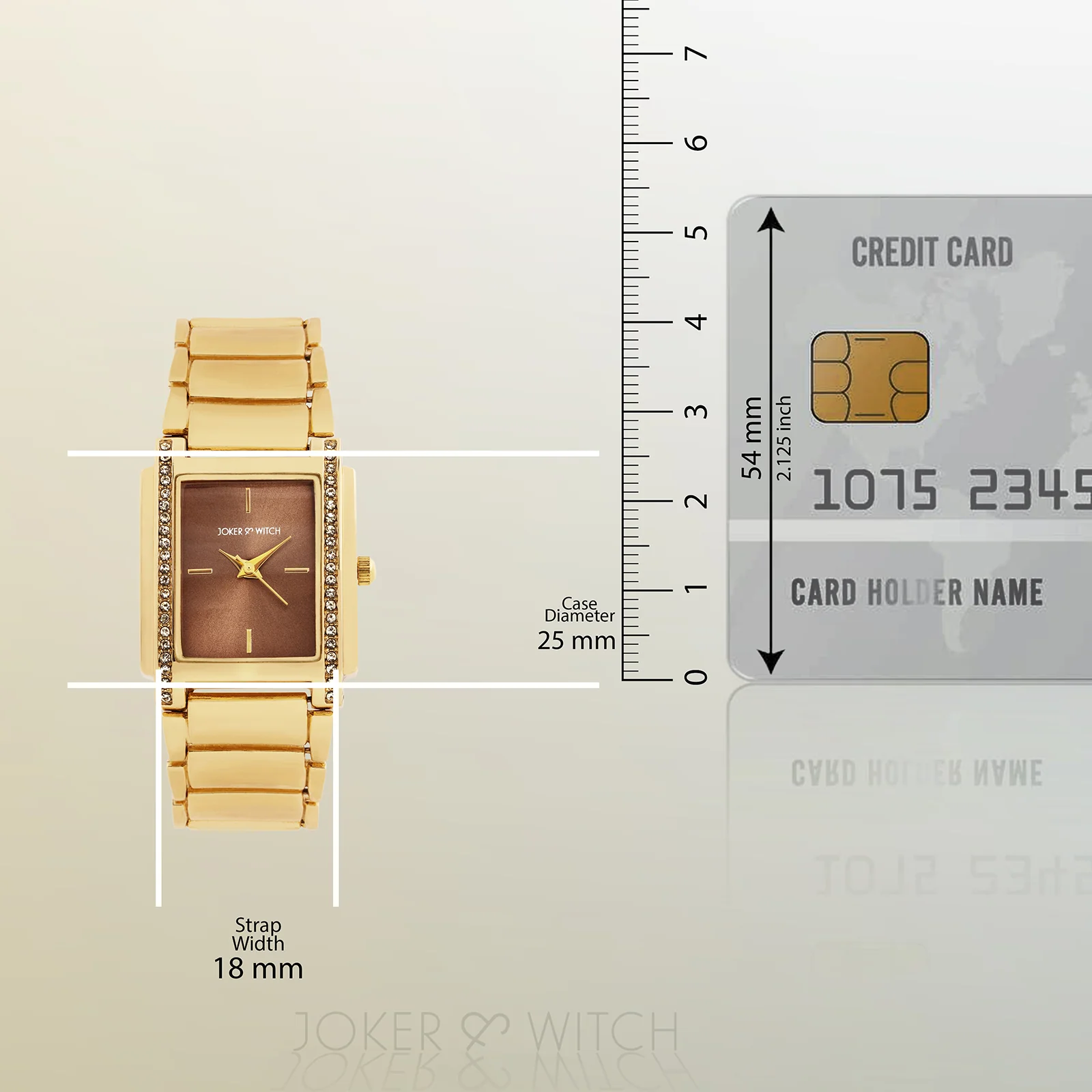 Linear Taupe Small Rectangle Rhinestone Dial Gold Linked Chain Strap Women's Watch - Image 8